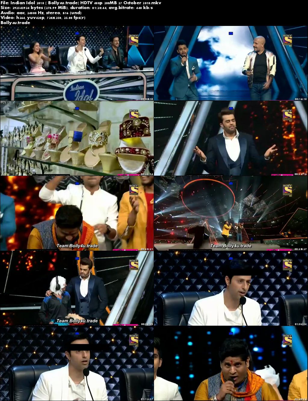 Indian Idol 2018 HDTV 480p 280MB 27 October 2018 Download