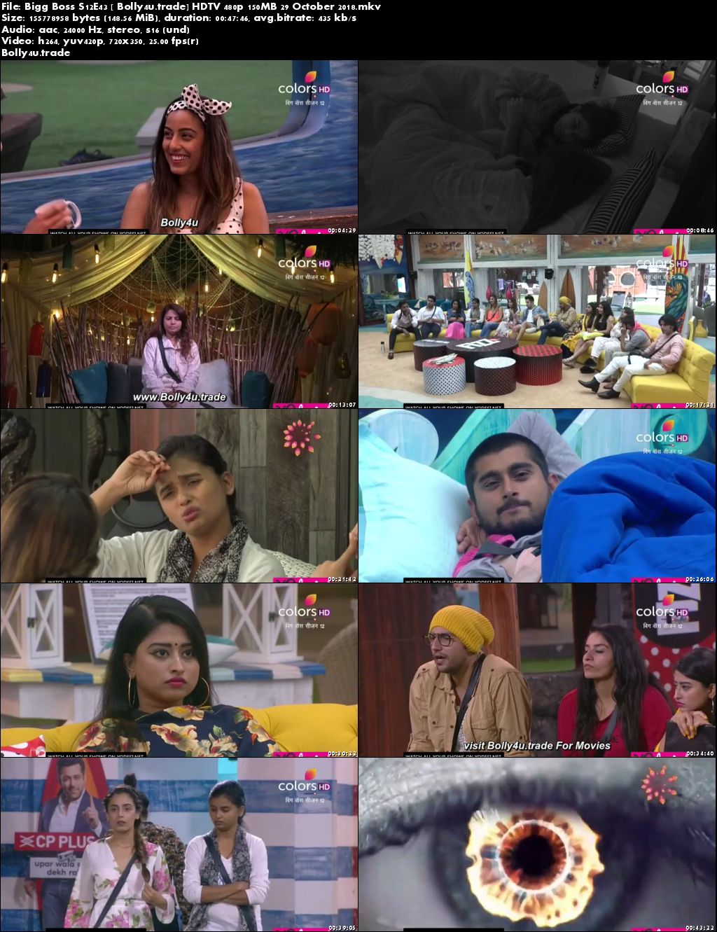 Bigg Boss S12E43 HDTV 480p 150MB 29 October 2018 Download