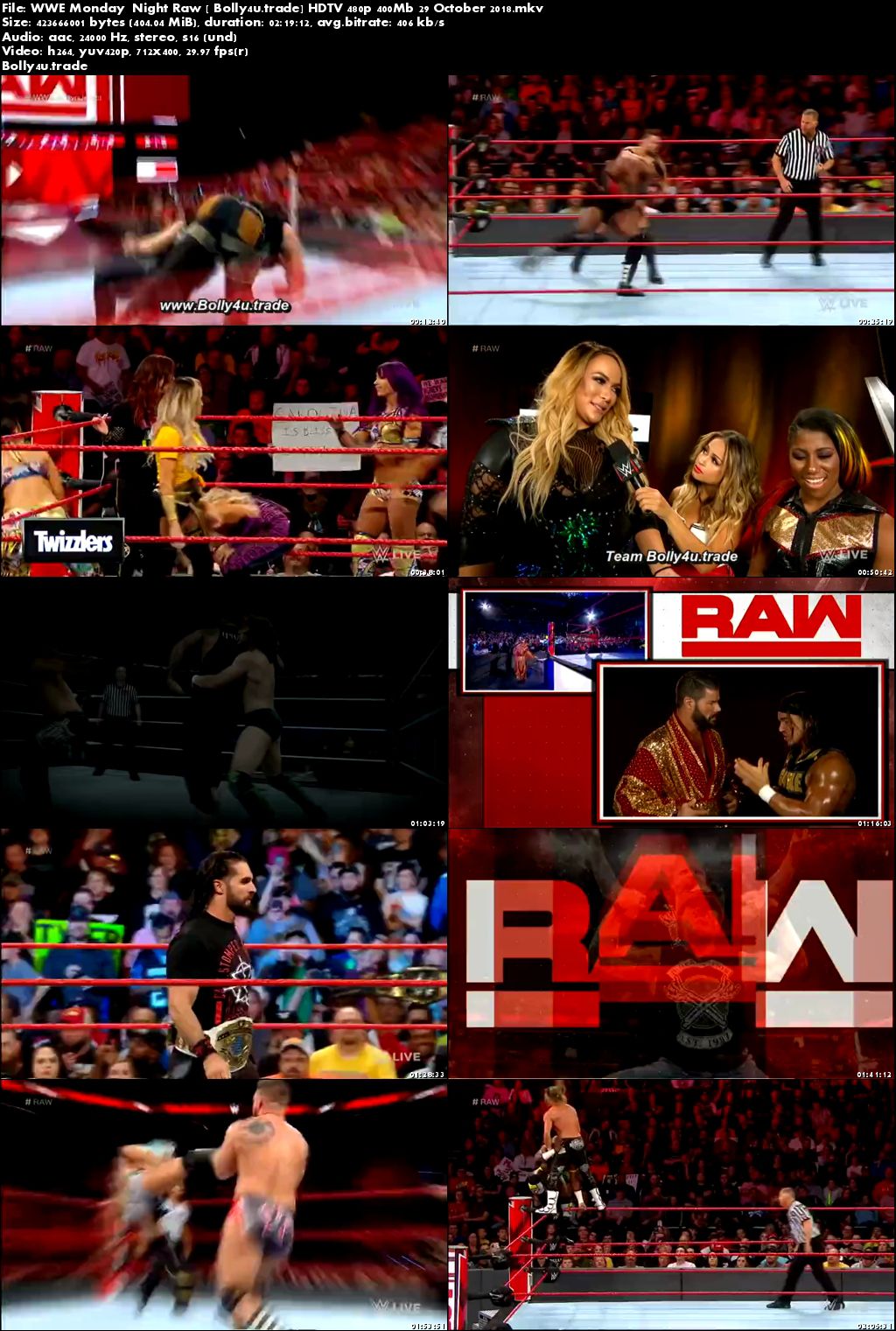 WWE Monday  Night Raw HDTV 480p 400Mb 29 October 2018 Download