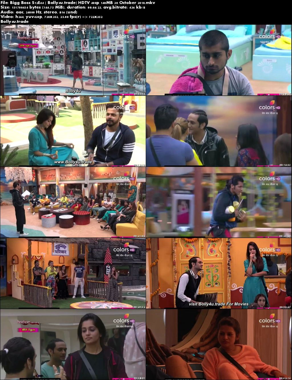 Bigg Boss S12E44 HDTV 480p 140MB 30 October 2018 Download