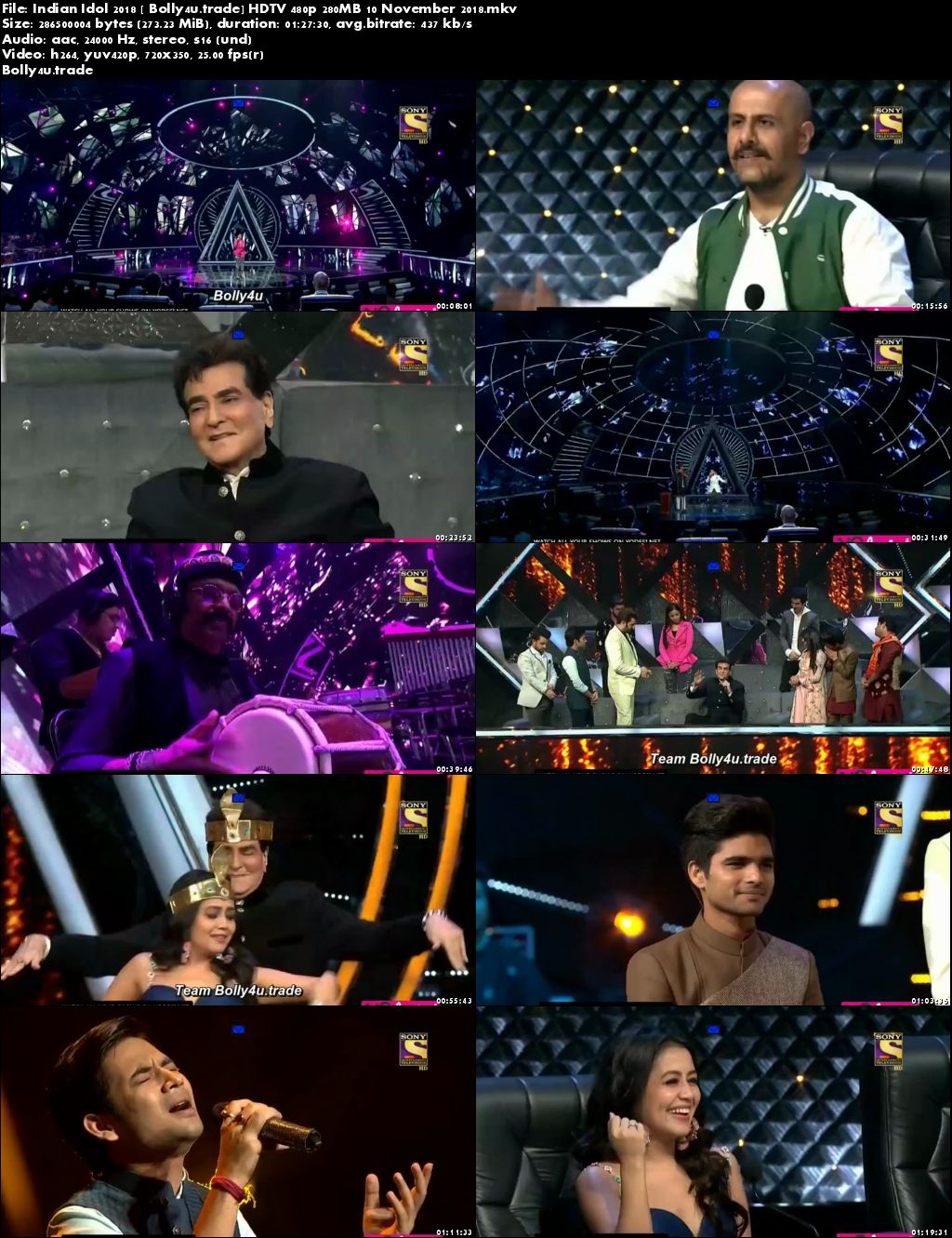Indian Idol 2018 HDTV 480p 280MB 10 November 2018 Download