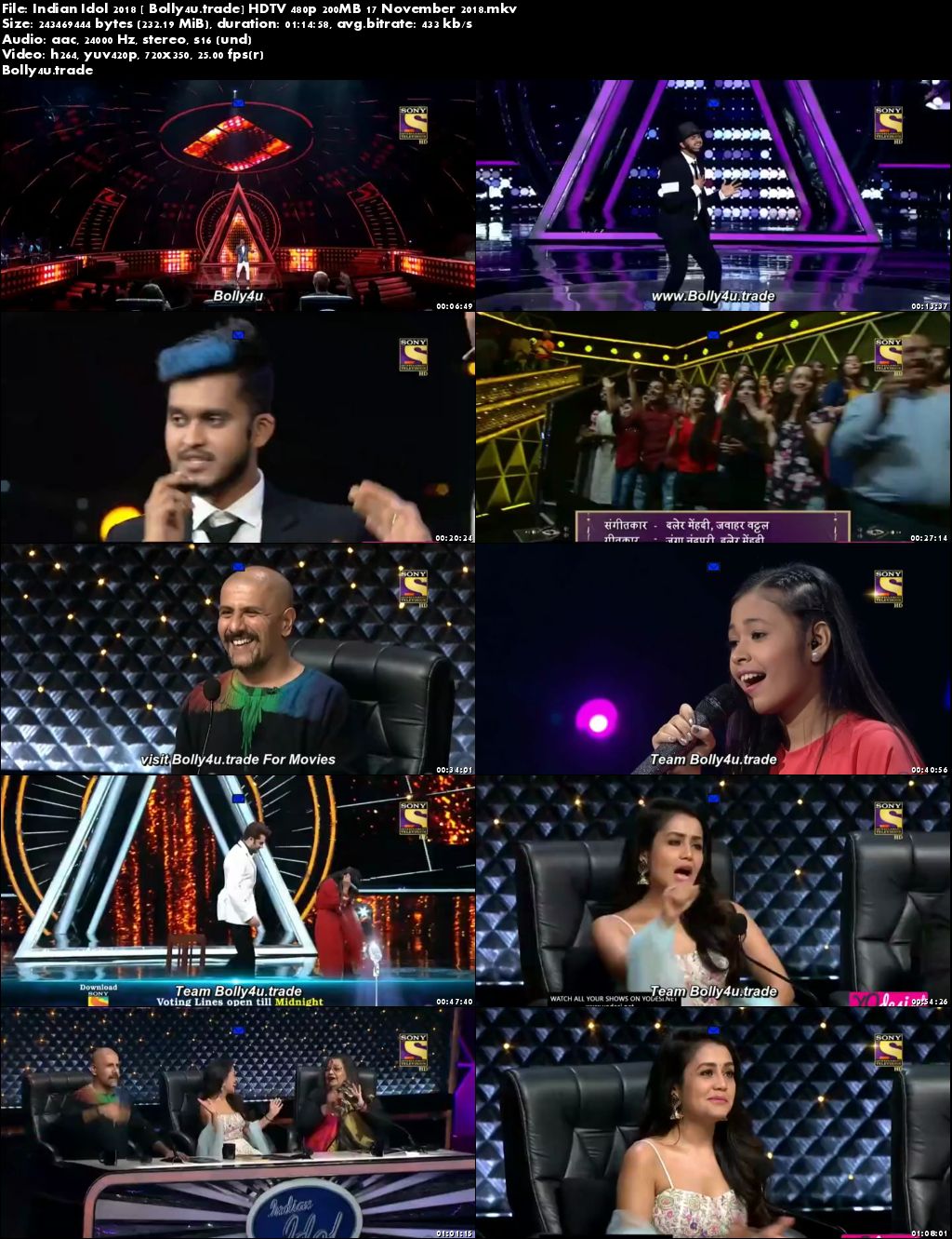 Indian Idol 2018 HDTV 480p 200MB 17 November 2018 Download