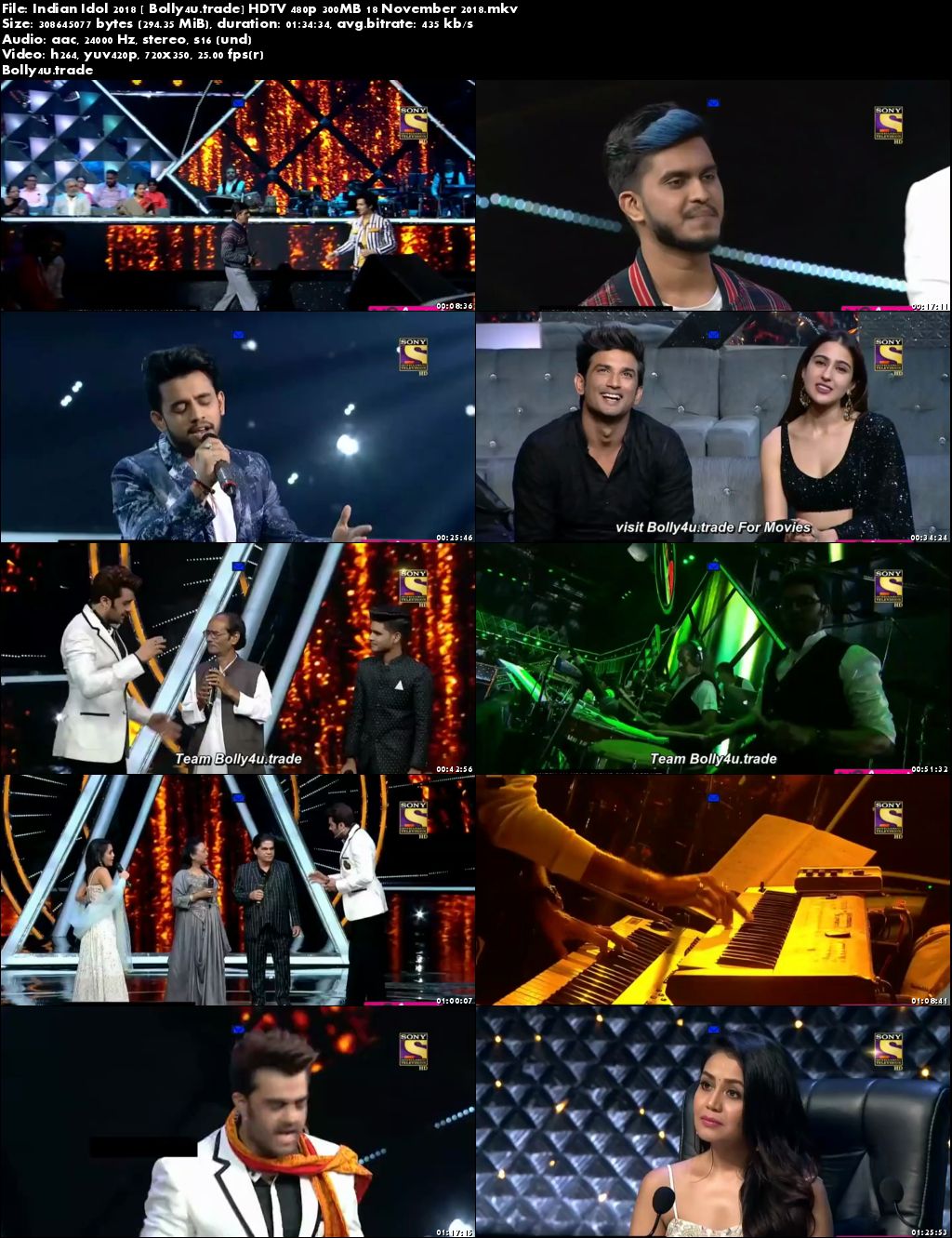 Indian Idol 2018 HDTV 480p 300MB 18 November 2018 Download