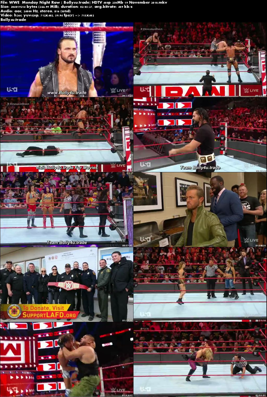 WWE Monday Night Raw HDTV 480p 350Mb 19 November 2018 Download
