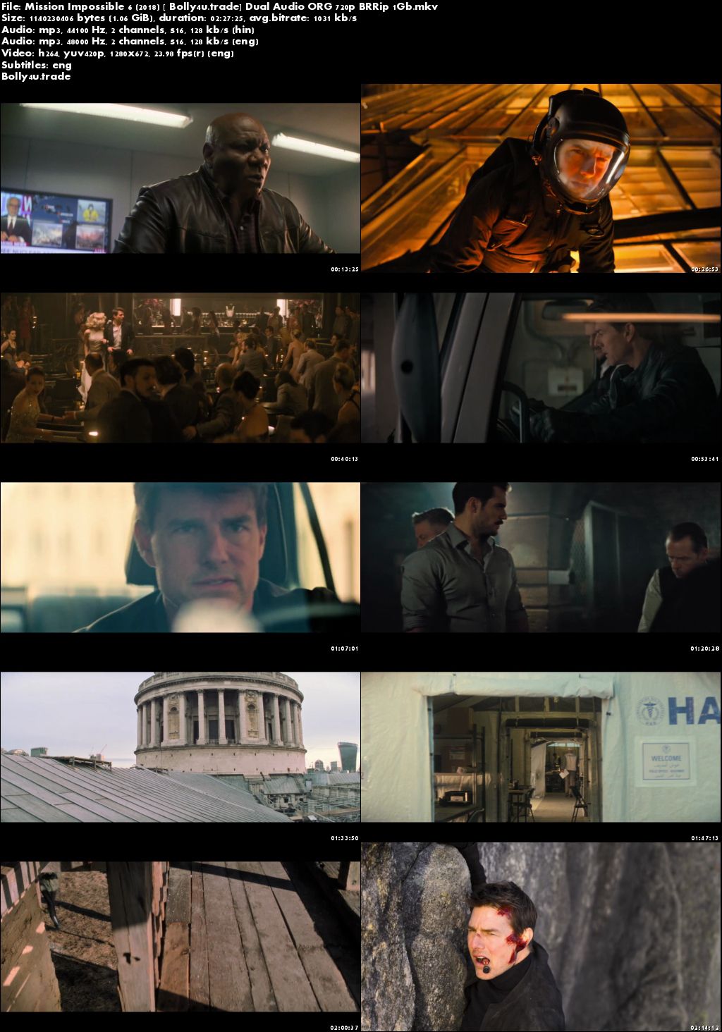 Mission Impossible Fallout 2018 BRRip 1GB Hindi Dual Audio ORG 720p ESub Download