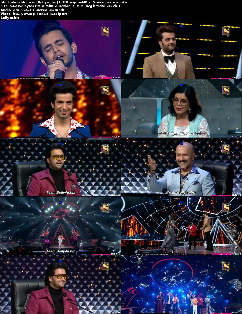 Indian Idol 2018 HDTV 480p 280MB 25 November 2018 Download