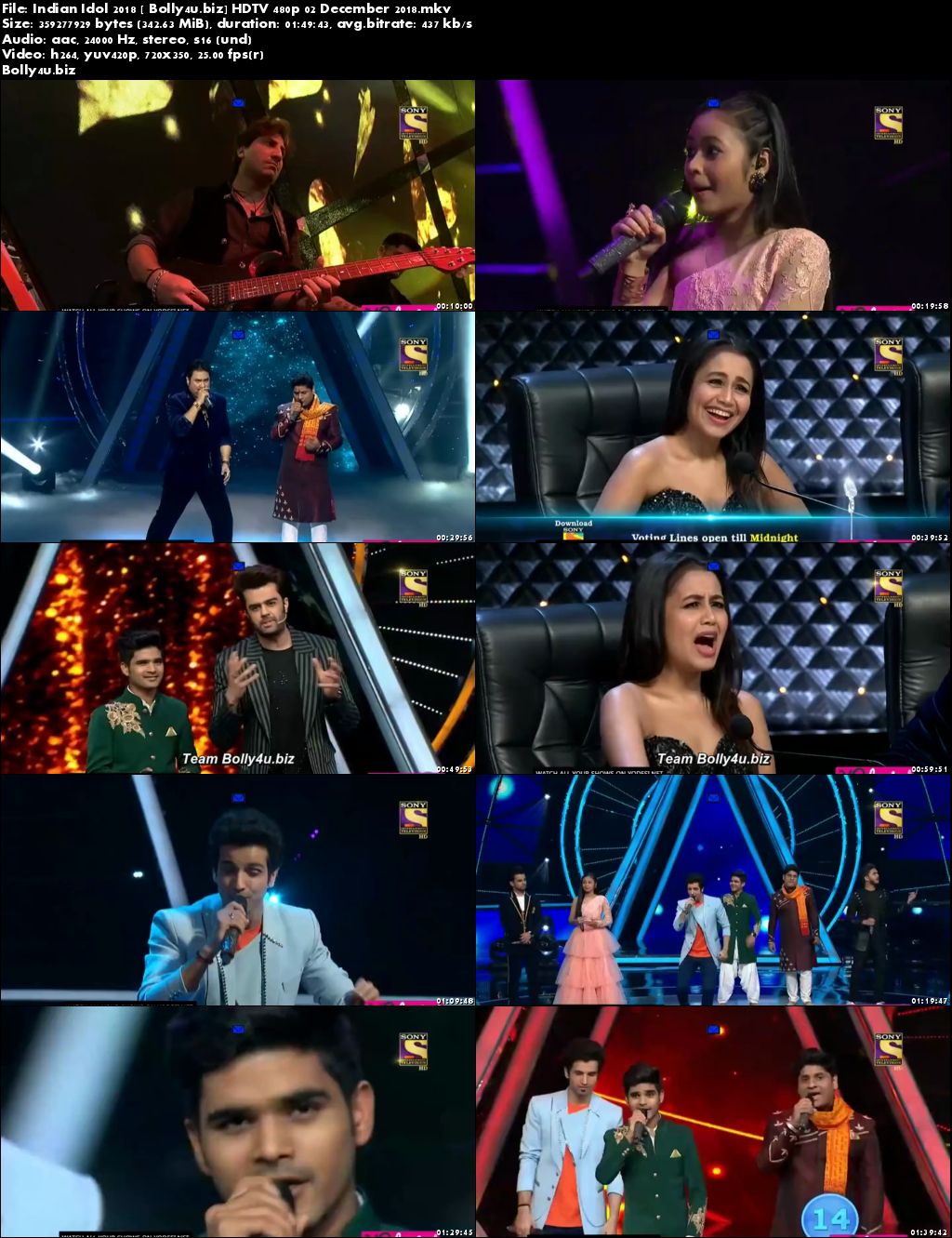 Indian Idol 2018 HDTV 480p 350MB 02 December 2018 Download