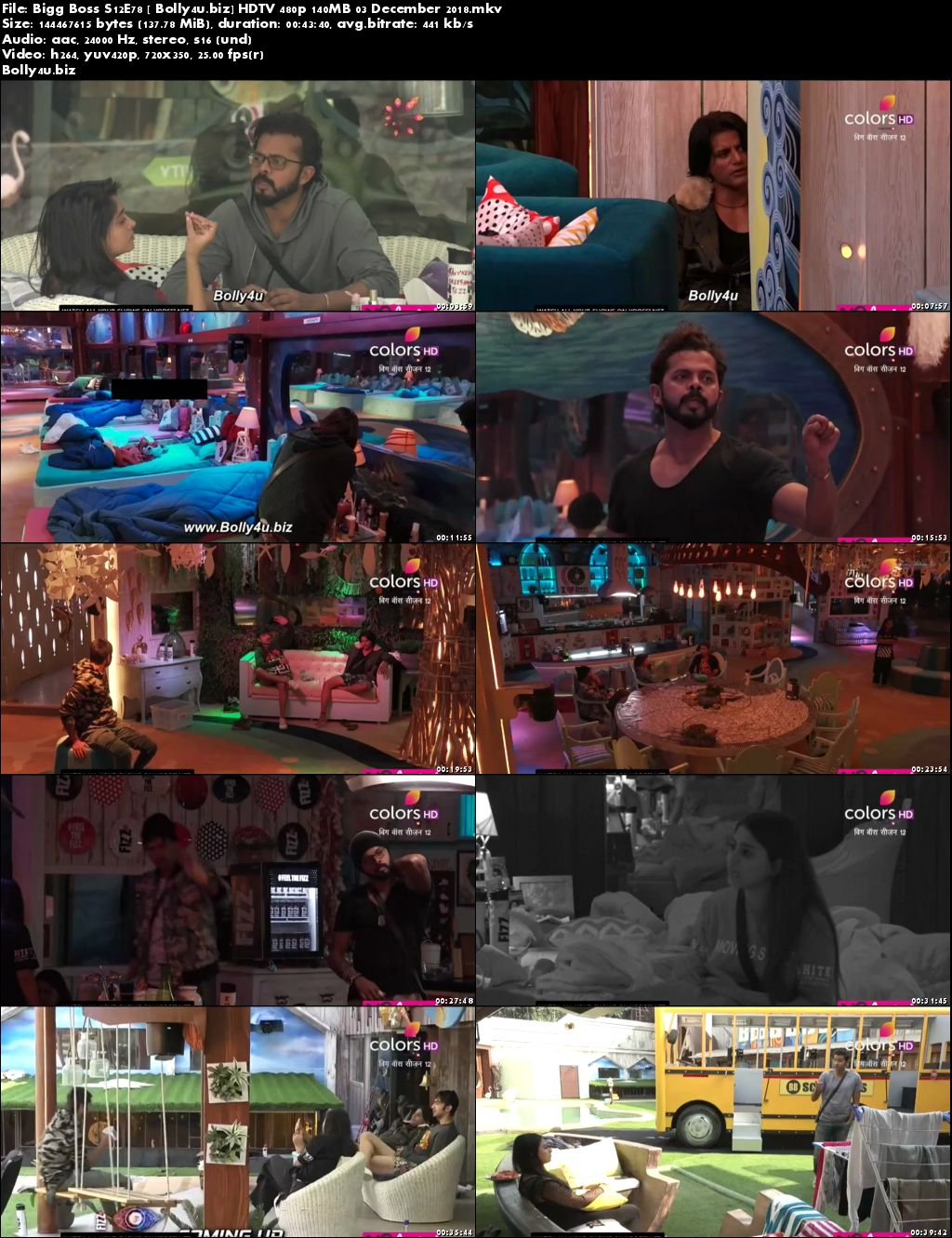 Bigg Boss S12E78 HDTV 480p 140MB 03 December 2018 download