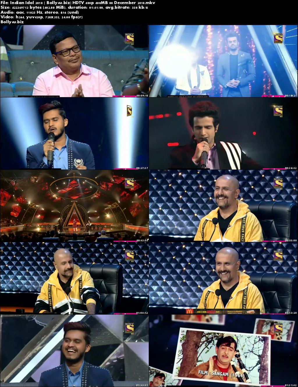 Indian Idol 2018 HDTV 480p 400MB 08 December 2018 Download