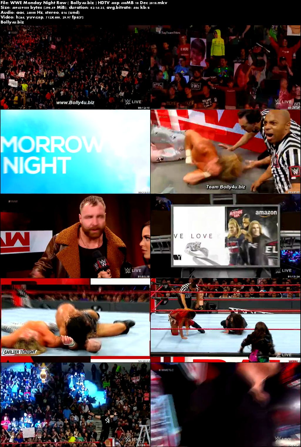 WWE Monday Night Raw HDTV 480p 400MB 10 Dec 2018 Download