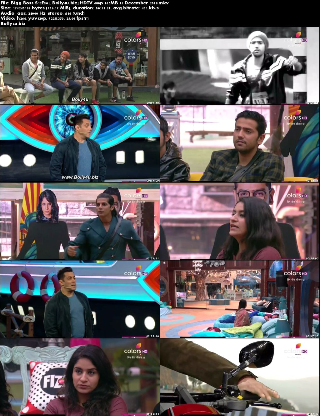 Bigg Boss S12E90 HDTV 480p 160MB 15 December 2018 Download