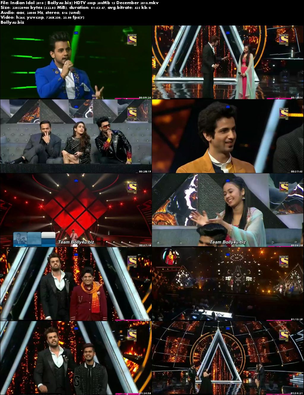 Indian Idol 2018 HDTV 480p 300Mb 15 December 2018 Download