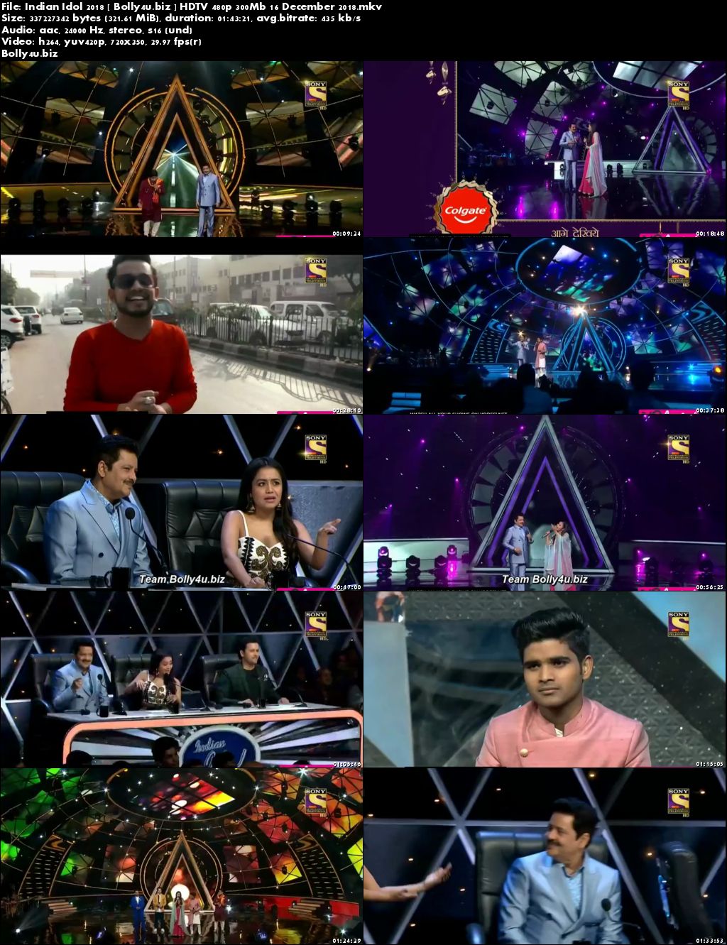 Indian Idol 2018 HDTV 480p 300Mb 16 December 2018 Download