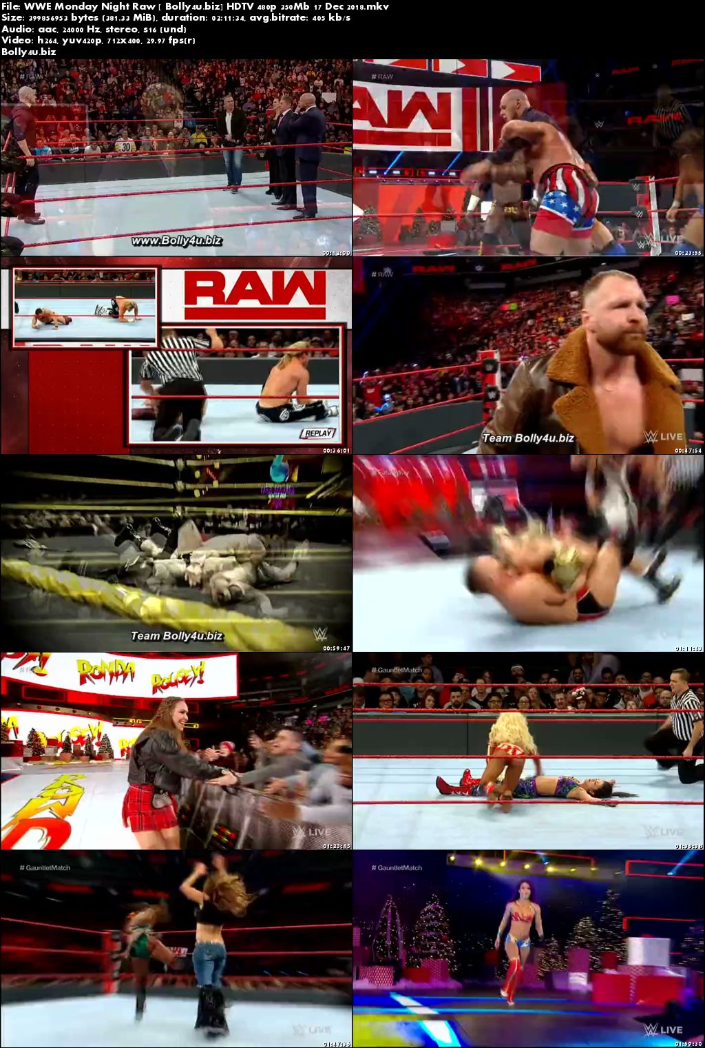 WWE Monday Night Raw HDTV 480p 350Mb 17 Dec 2018 Download