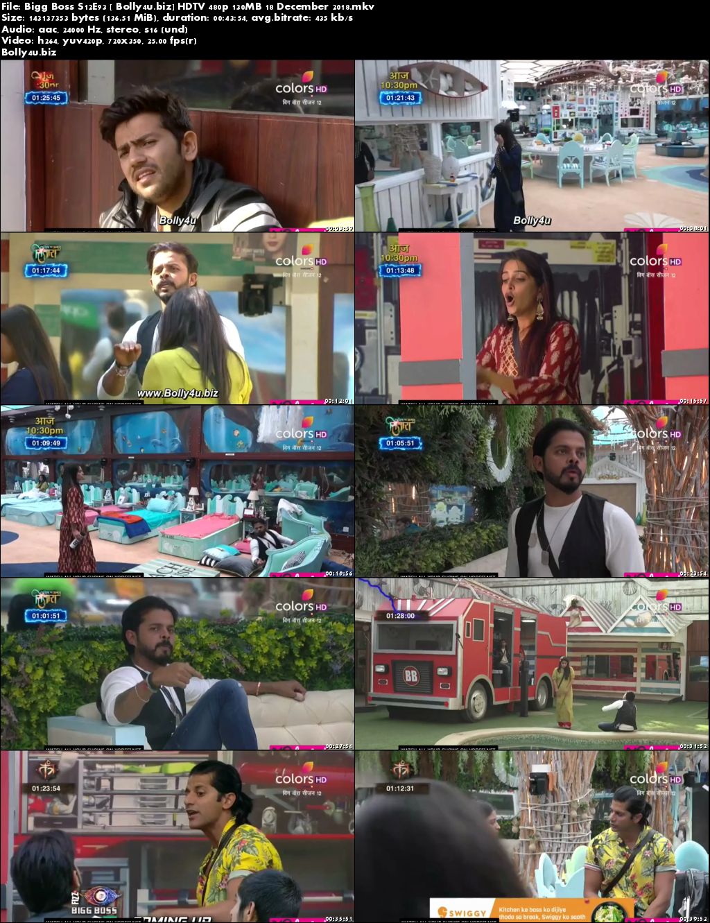 Bigg Boss S12E93 HDTV 480p 130MB 18 December 2018 Download