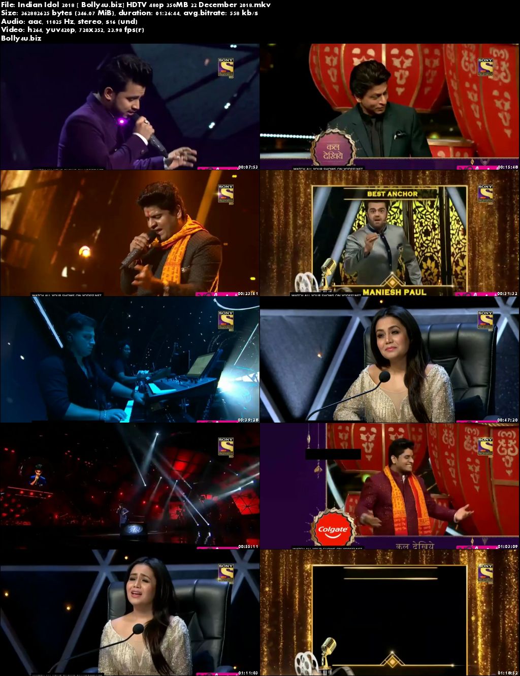 Indian Idol 2018 HDTV 480p 350MB 22 December 2018 Download