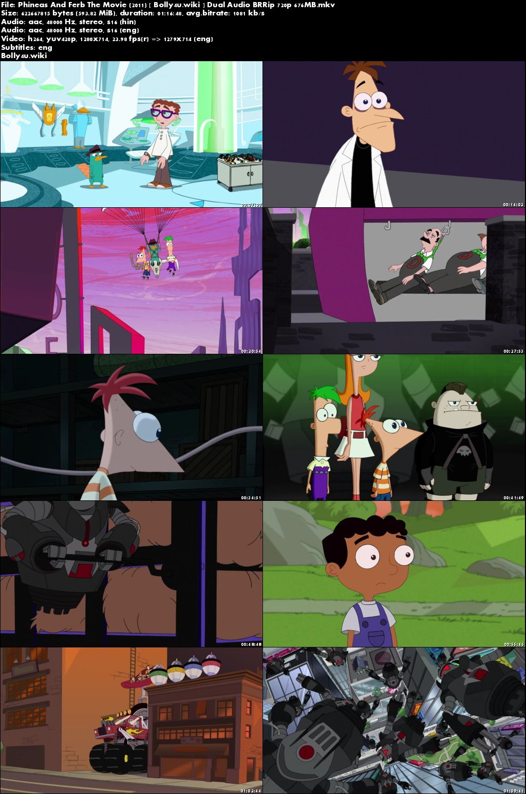 Phineas and Ferb the Movie Across the 2nd Dimension 2011 BRRip 550Mb Hindi Dual Audio 720p Download