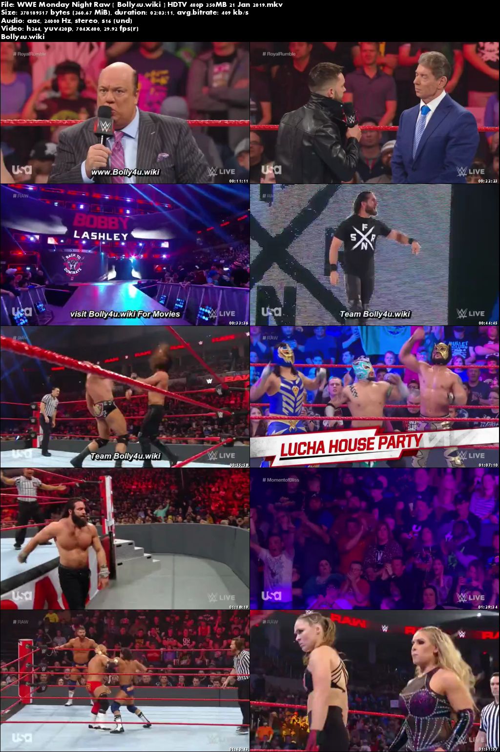 WWE Monday Night Raw HDTV 480p 350MB 21 Jan 2019 Download