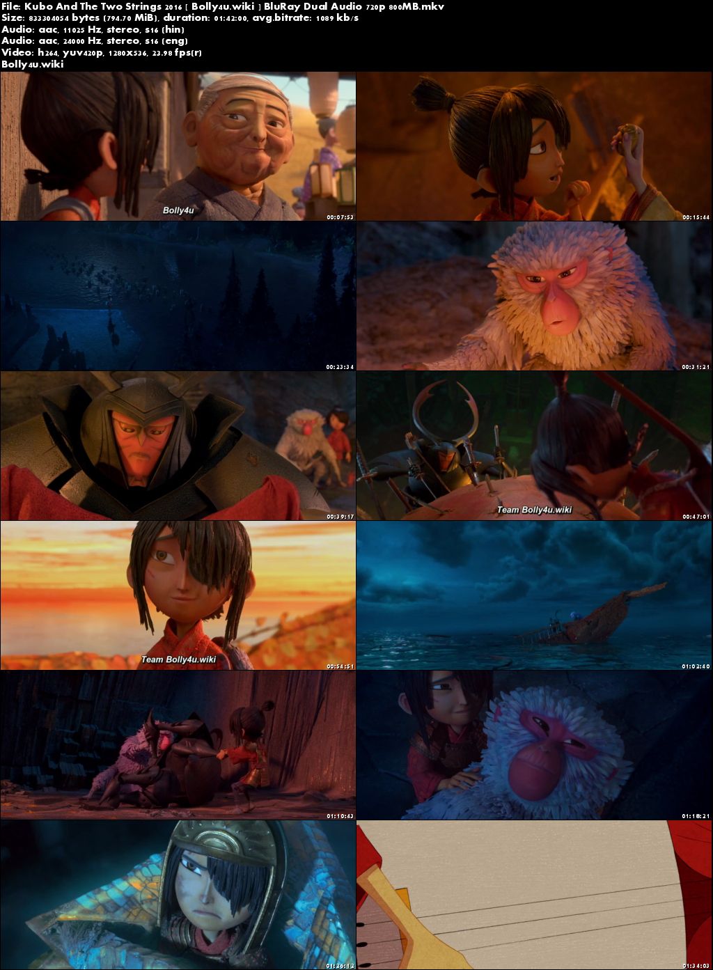 Kubo And The Two Strings 2016 BluRay 800MB Dual Audio ORG 720p Download