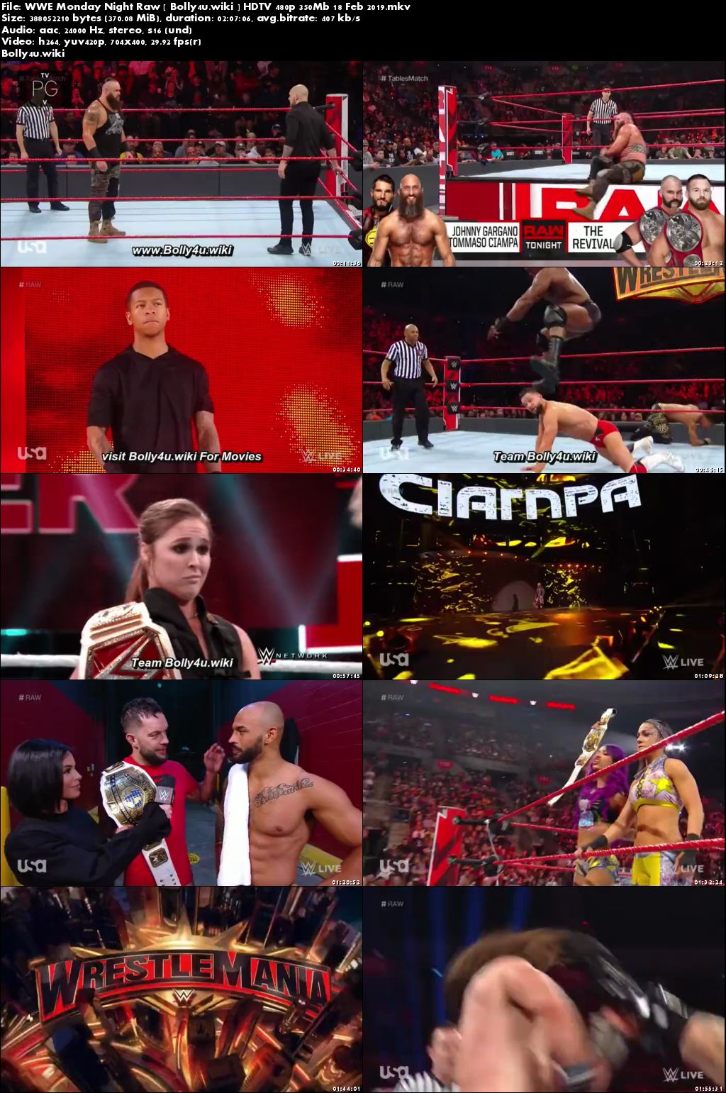 WWE Monday Night Raw HDTV 480p 350Mb 18 Feb 2019 Download