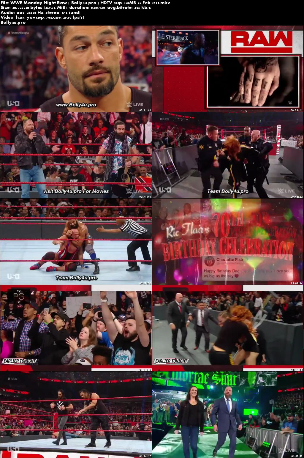 WWE Monday Night Raw HDTV 480p 350MB 25 Feb 2019 Download