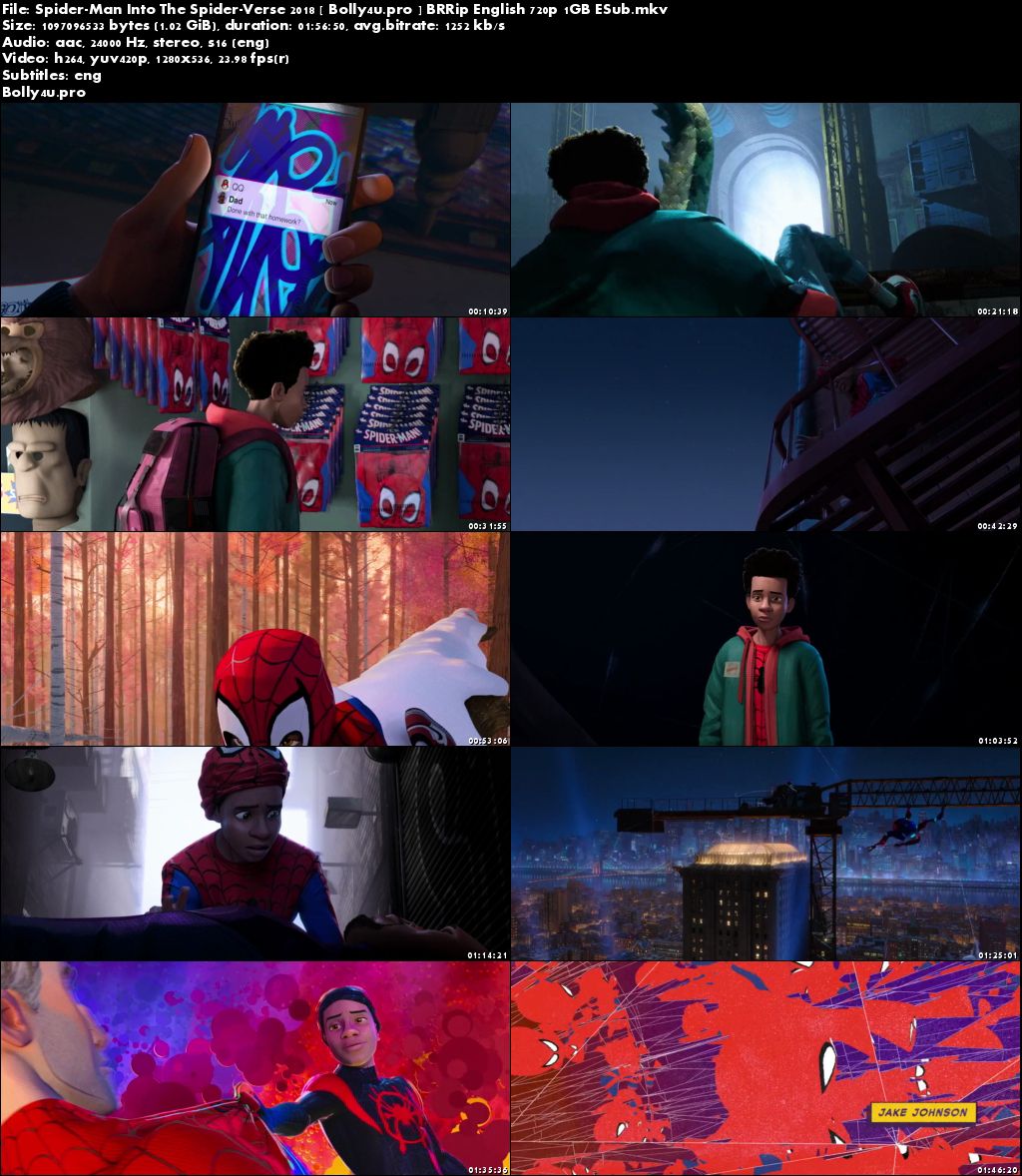 Spider-Man Into the Spider-Verse 2018 BRRip 350MB English 480p ESub Download
