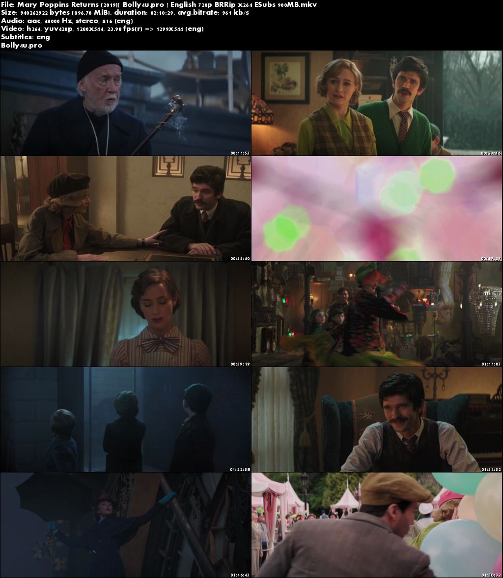 Mary Poppins Returns 2019 BRRip 900MB English 720p ESub Download