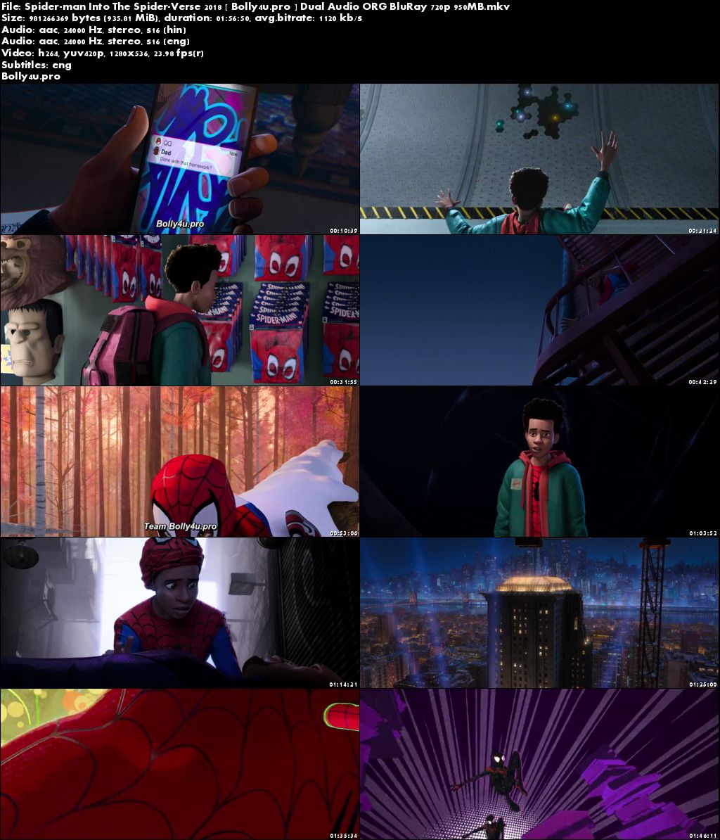 Spider-Man Into the Spider-Verse 2018 BRRip 950MB Hindi Dual Audio ORG 720p Download