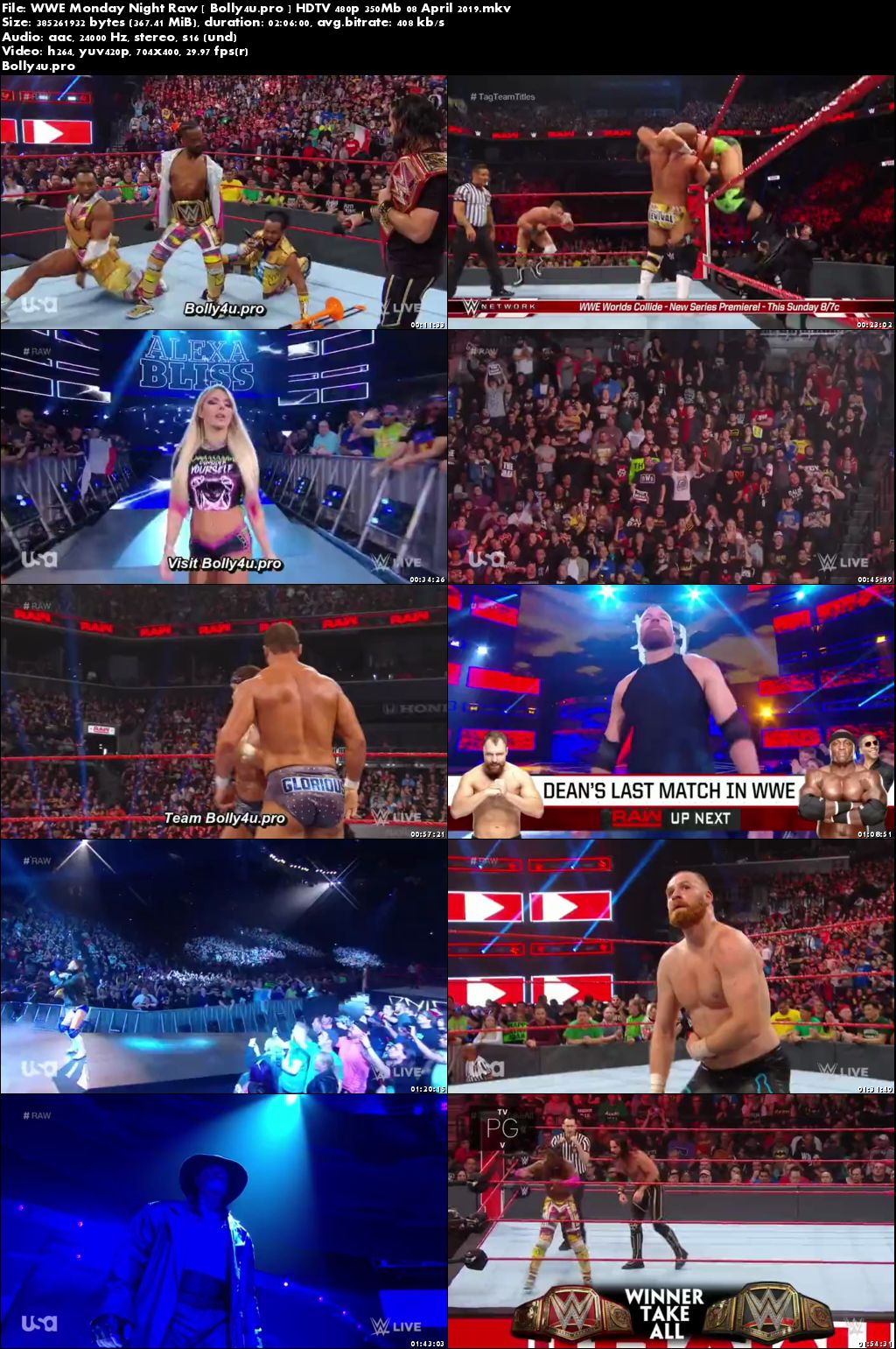 WWE Monday Night Raw HDTV 480p 350Mb 08 April 2019 Download