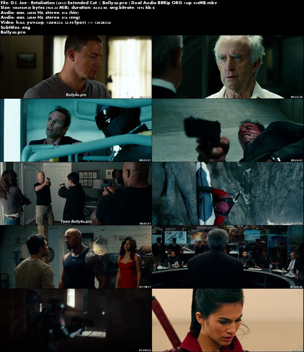 G I Joe Retaliation 2013 Extended Cut BRRip 950MB Hindi Dual Audio ORG 720p Download