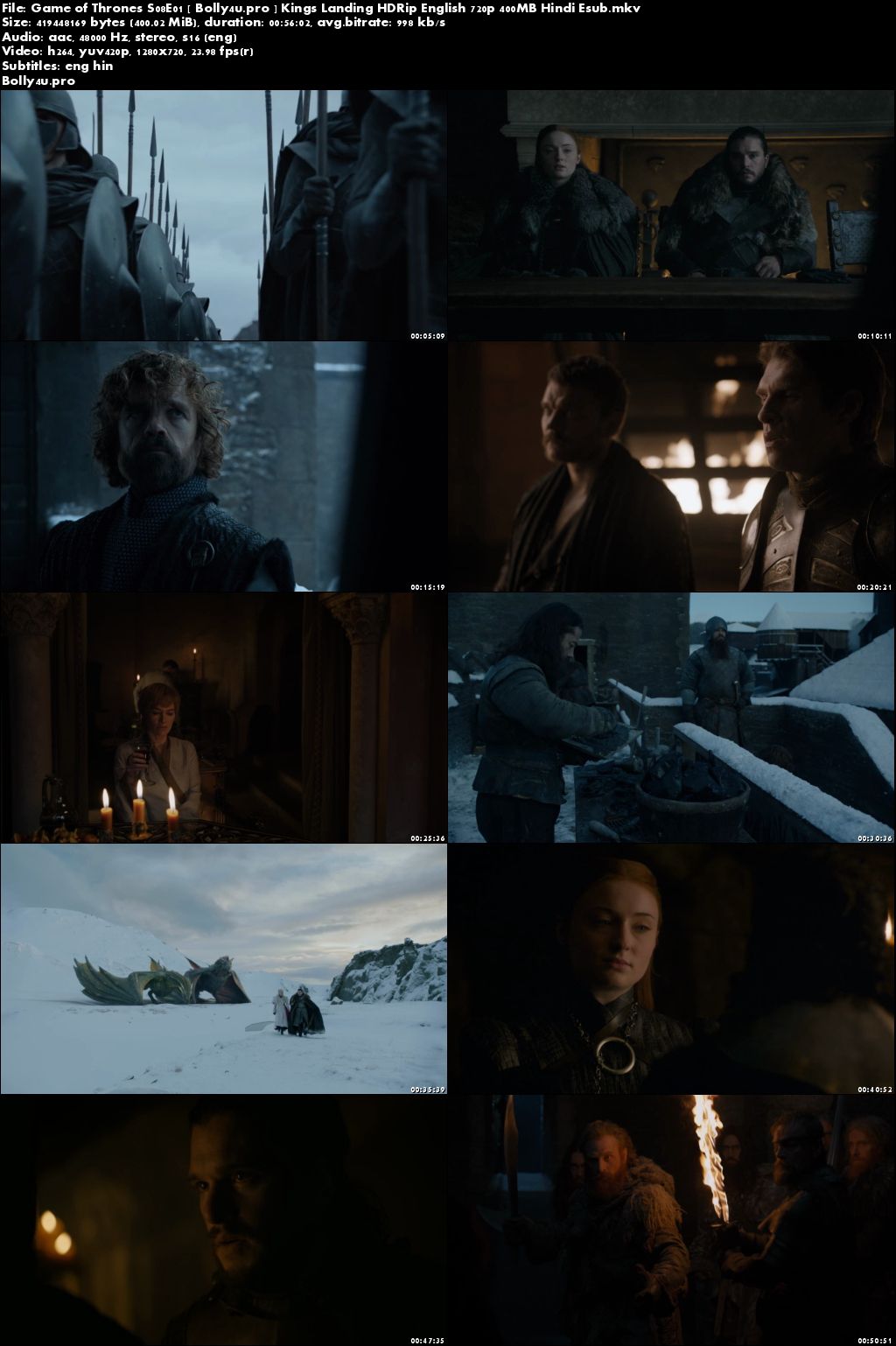 Game of Thrones S08E01 Kings Landing WEB-DL 400MB English 720p Hindi ESub Download