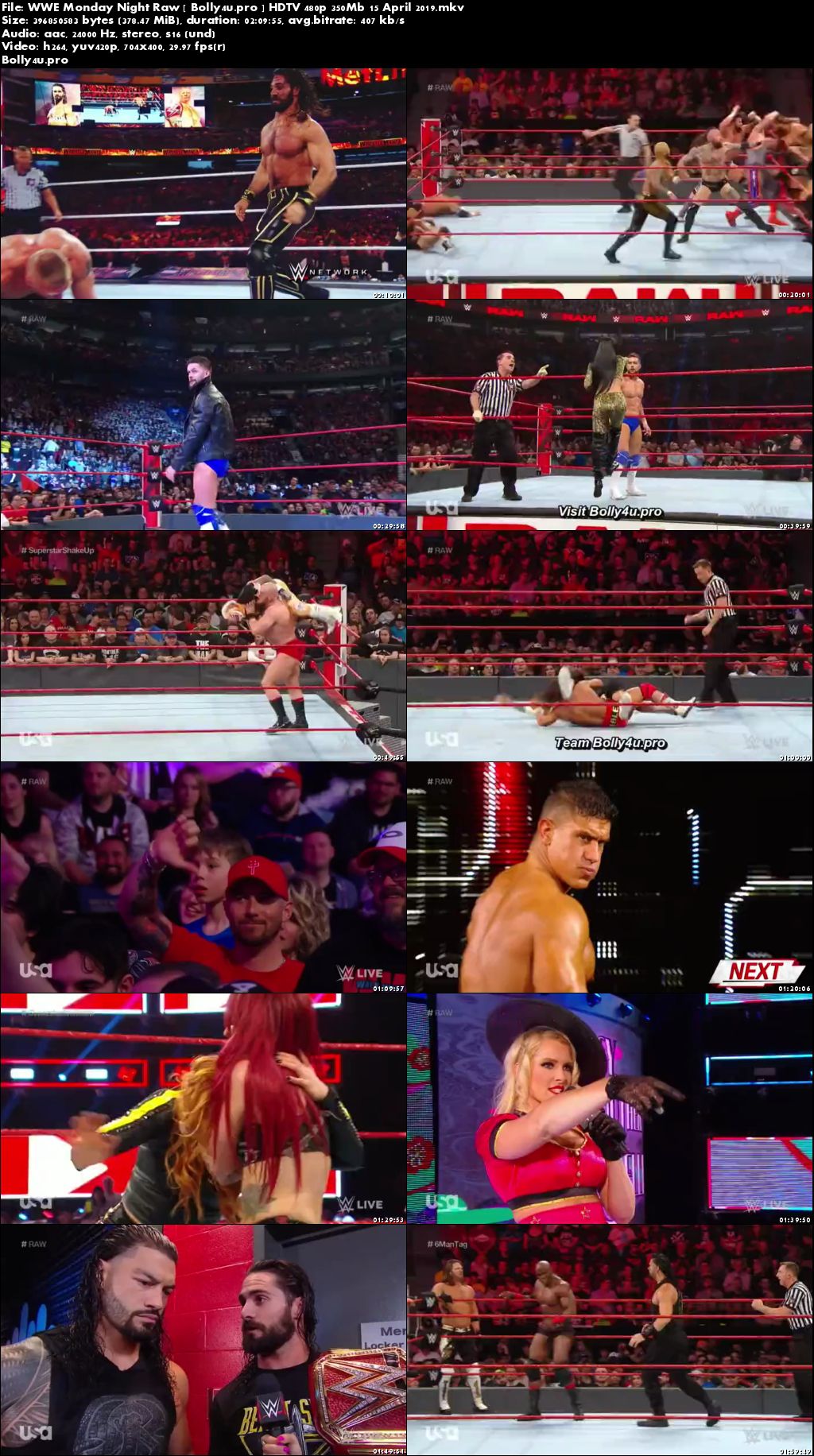 WWE Monday Night Raw HDTV 480p 350Mb 15 April 2019 Download