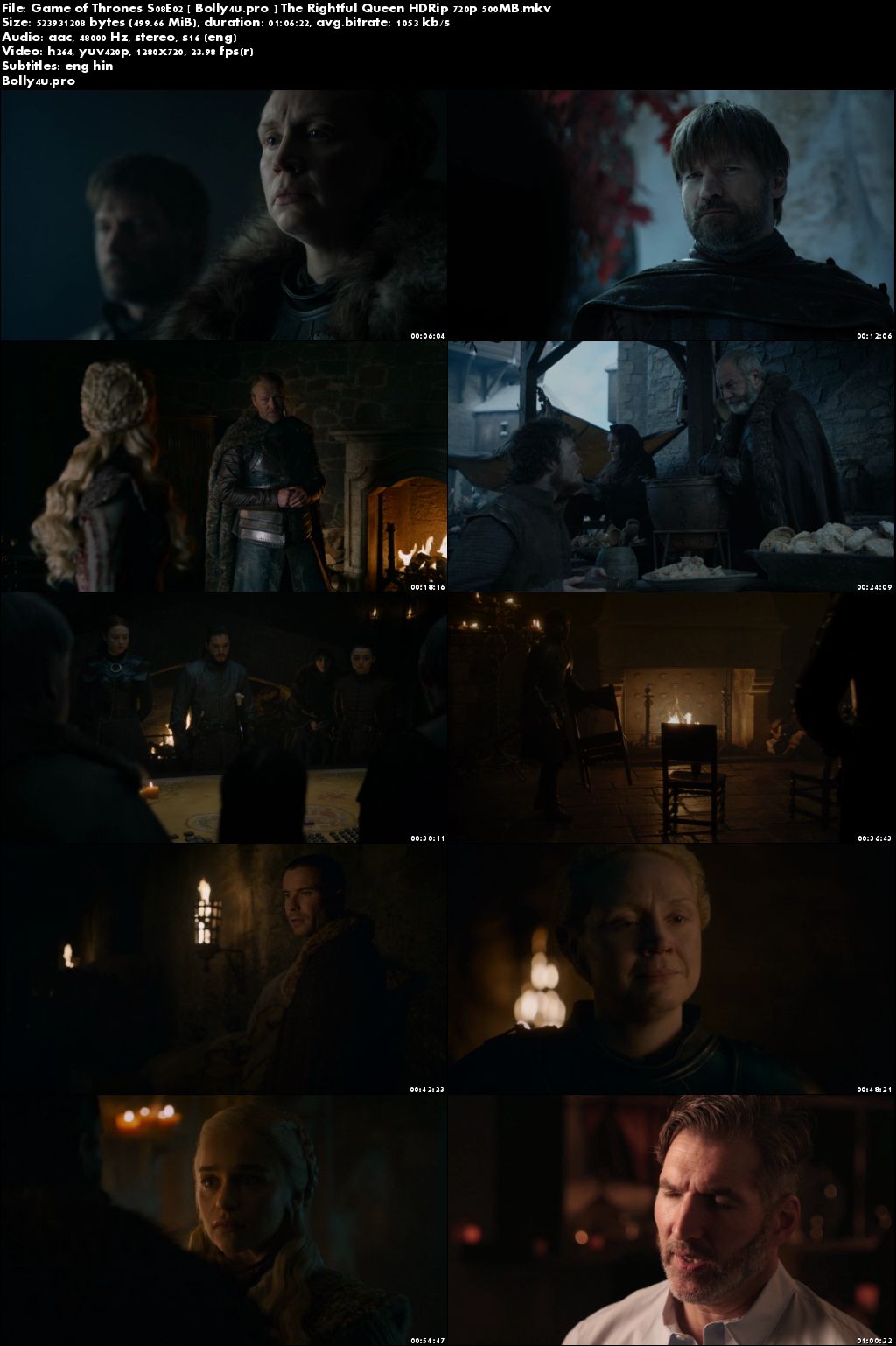 Game of Thrones S08E02 WEB-DL 500MB English 720p Hindi Sub Download