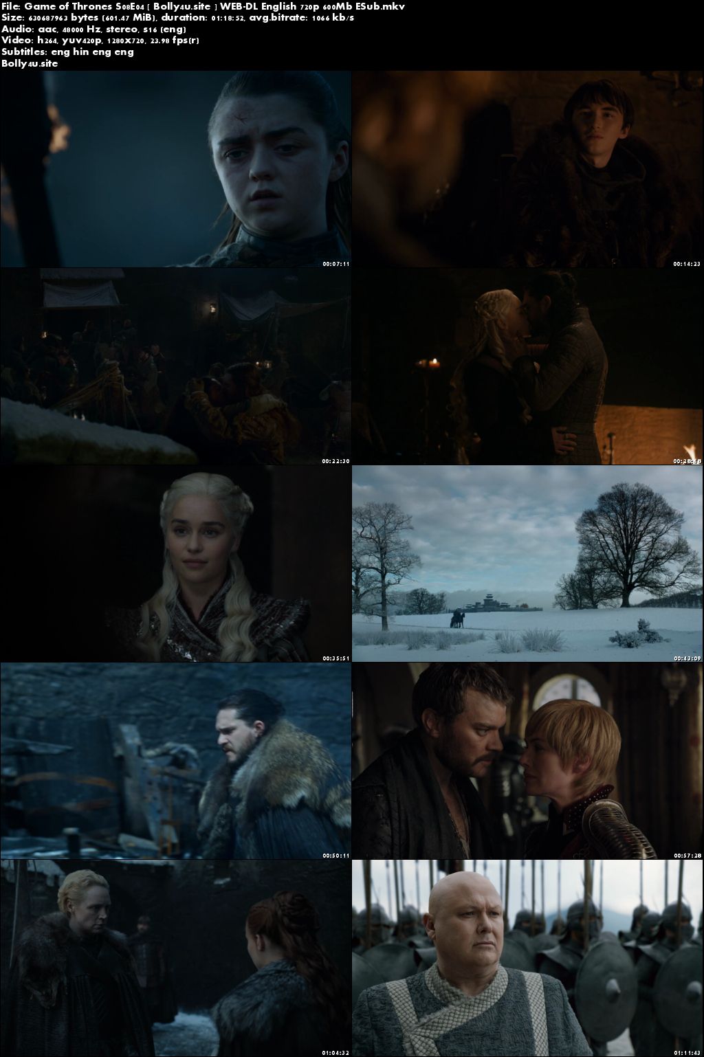 Game of Thrones S08E04 WEB-DL 600MB English 720p Hindi ESub Download