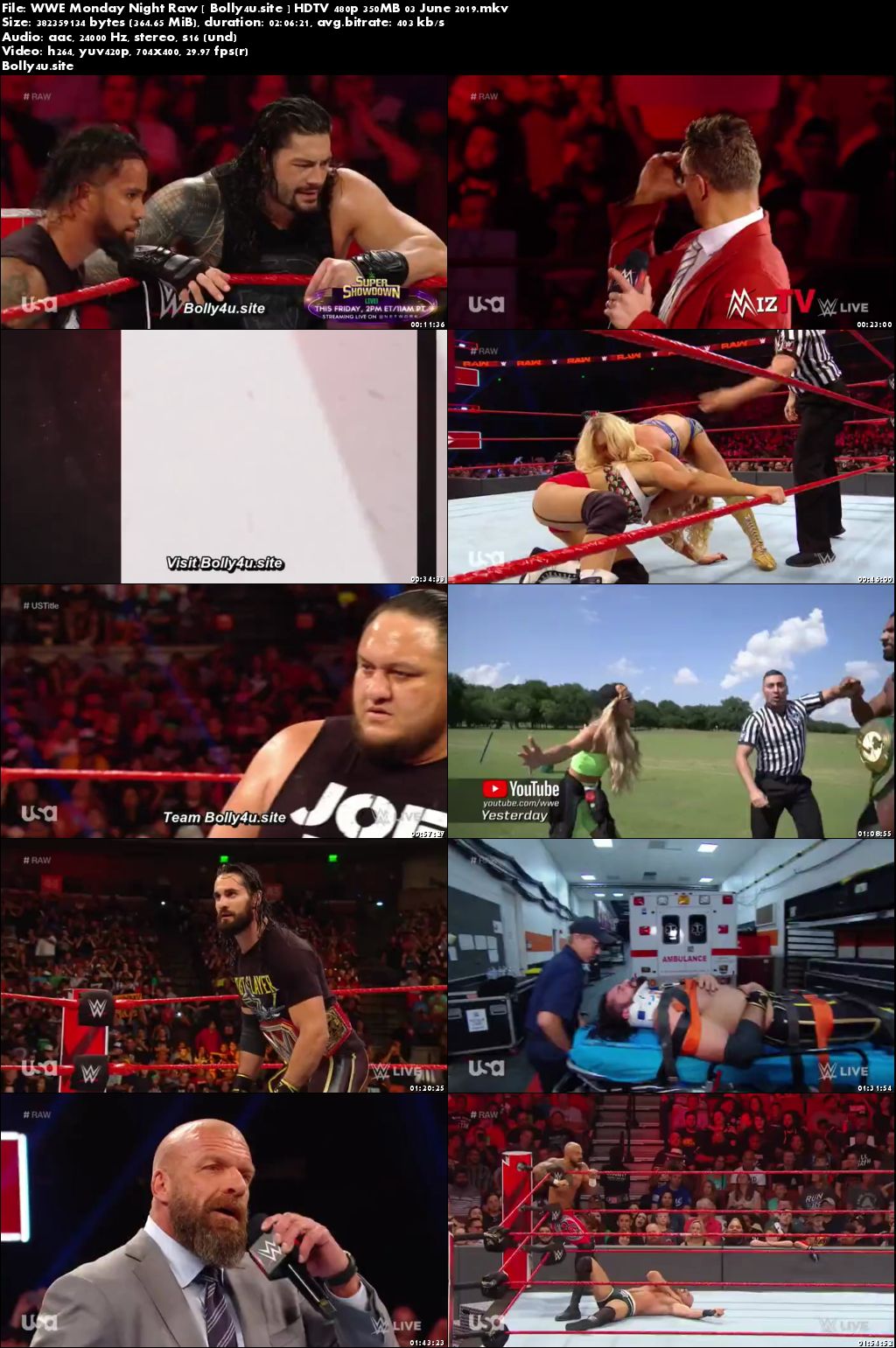 WWE Monday Night Raw HDTV 480p 350MB 03 June 2019 Download