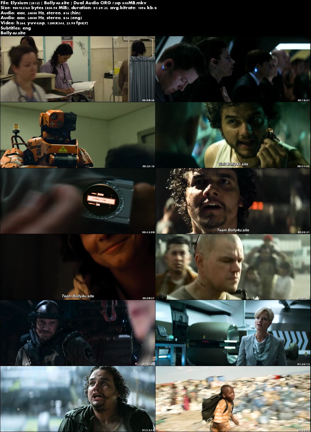 Elysium 2013 BRRip 850Mb Hindi Dual Audio ORG 720p ESub download