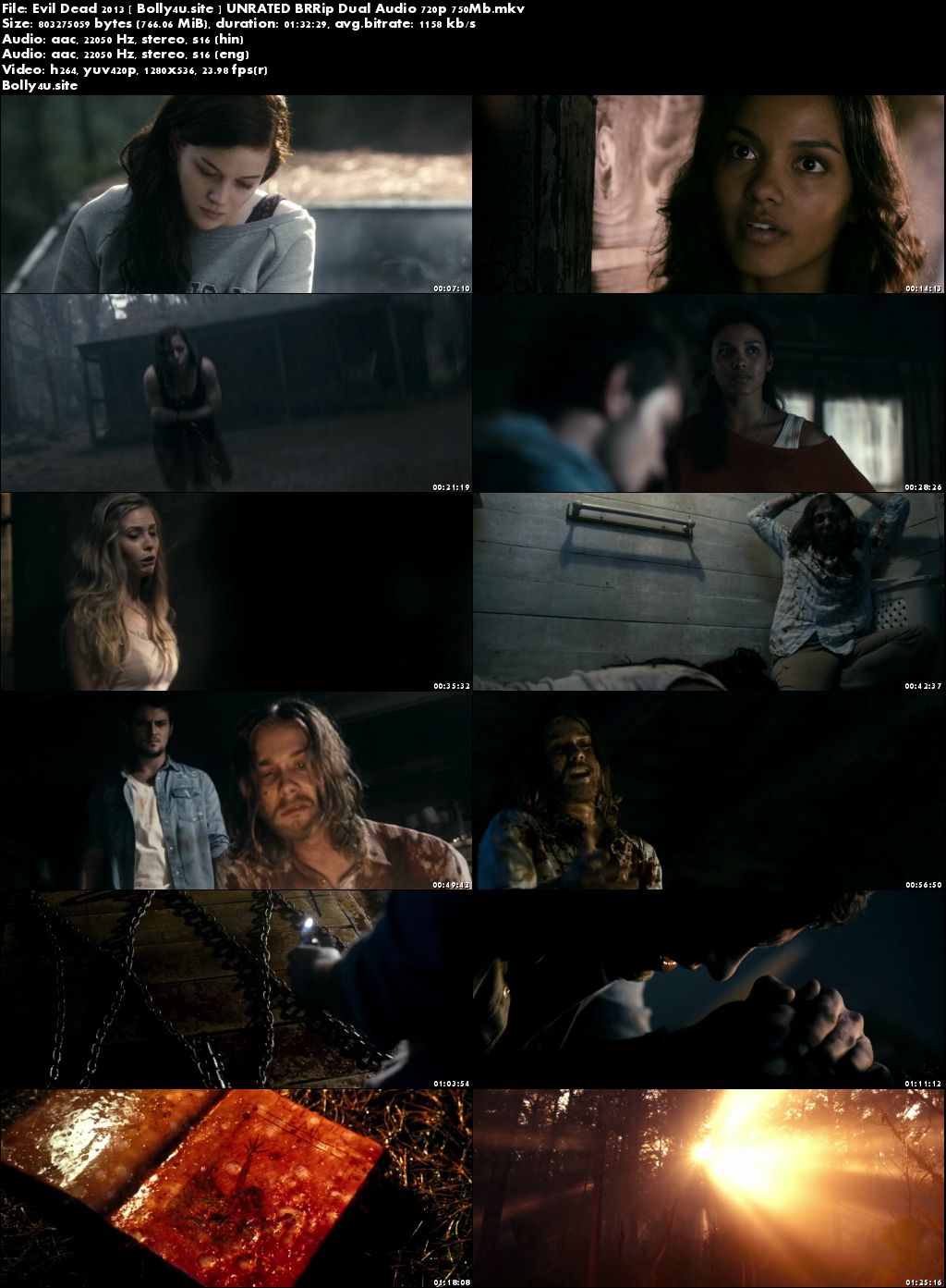 Evil Dead 2013 BRRip 750MB UNRATED Hindi Dual Audio 720p Download