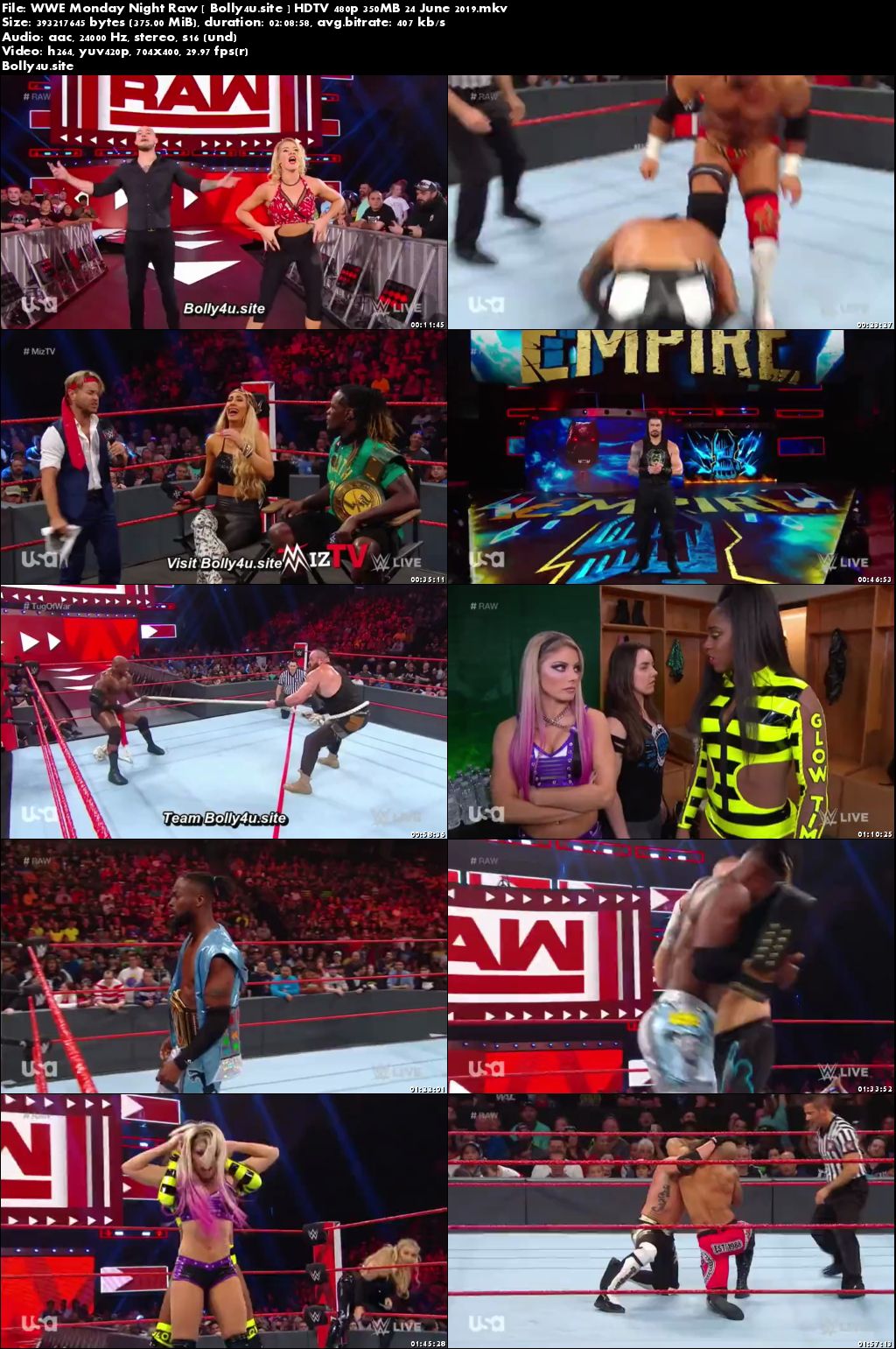 WWE Monday Night Raw HDTV 480p 350MB 24 June 2019 Download