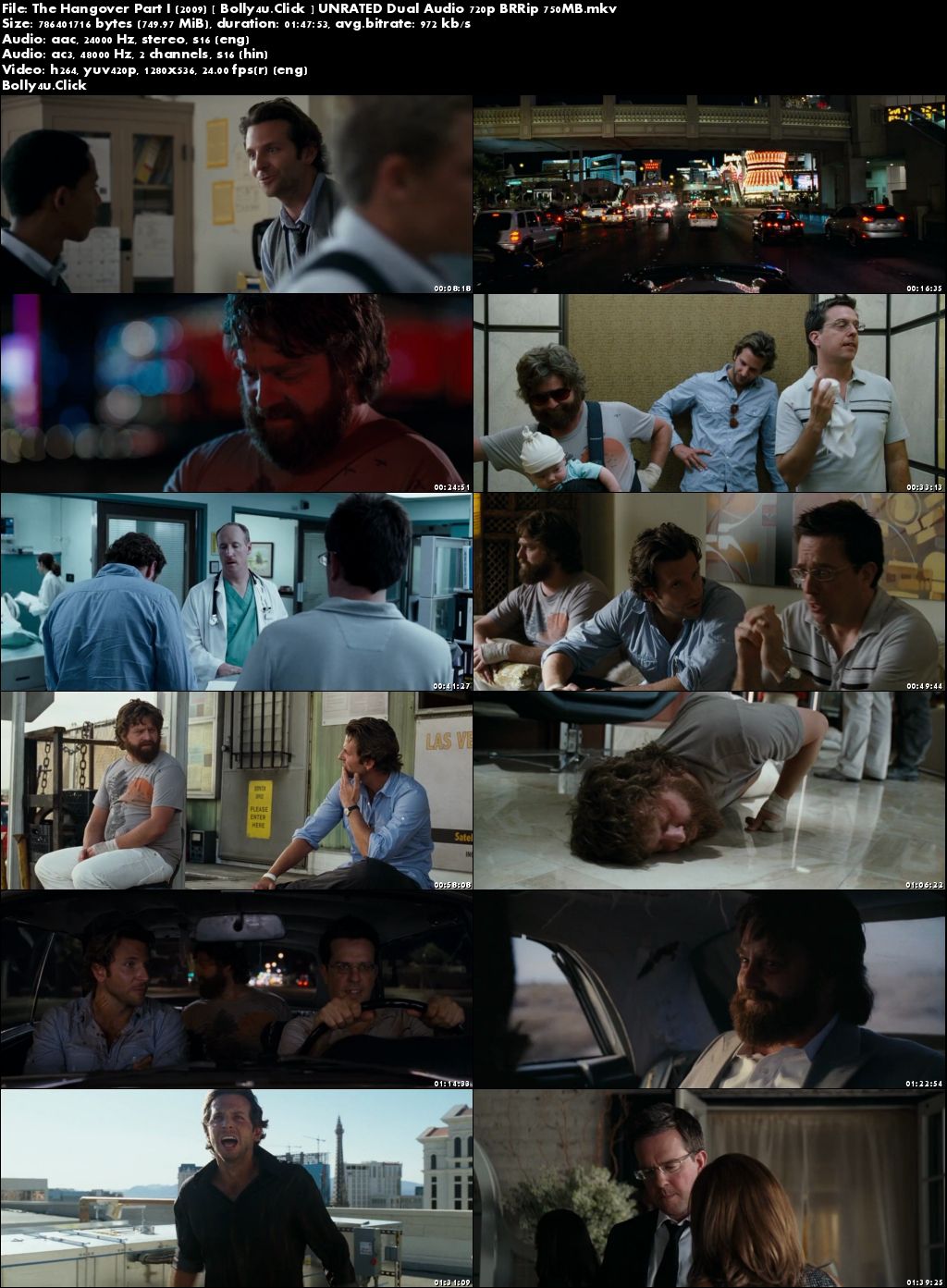 The Hangover Part I 2009 BRRip 750MB UNRATED Hindi Dual Audio 720p Download