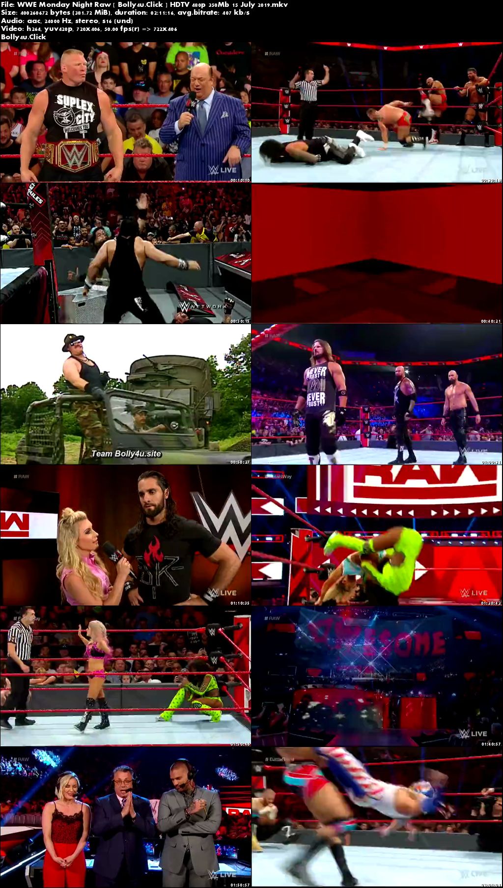 WWE Monday Night Raw HDTV 480p 350Mb 15 July 2019 Download