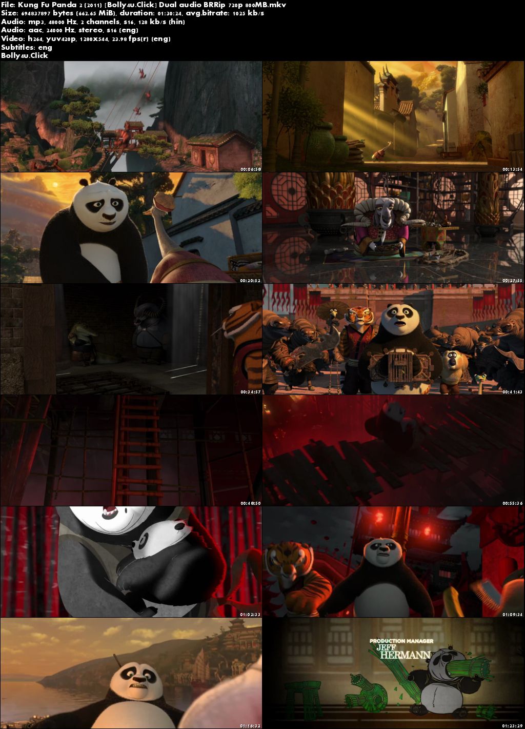 Kung Fu Panda 2 2011 BRRip 650Mb Hindi Dual Audio 720p Download