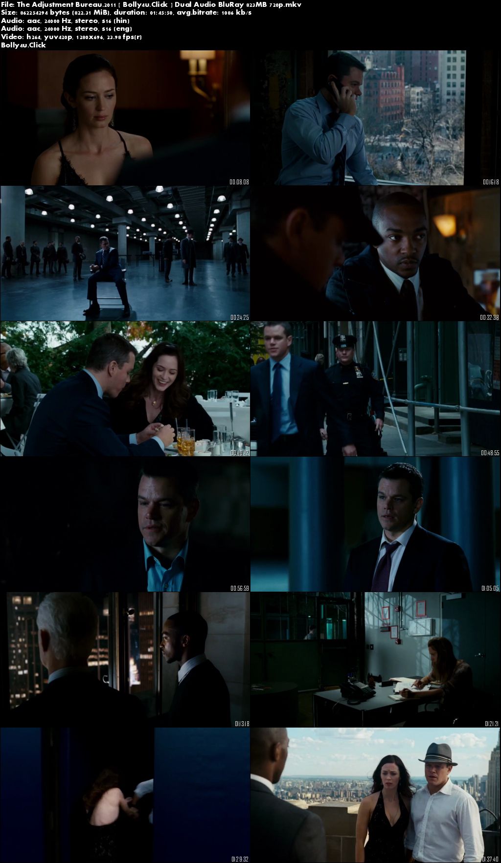 The Adjustment Bureau 2011 BluRay 800MB Hindi Dual Audio 720p Download