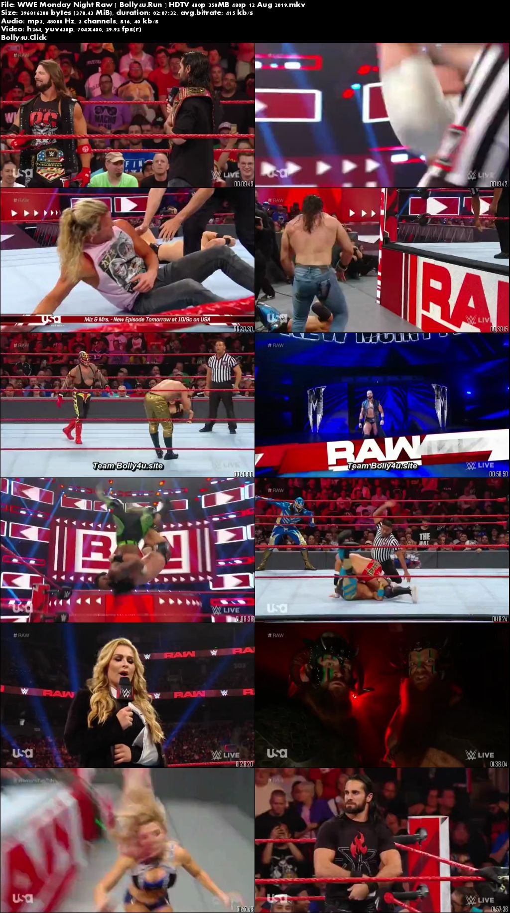 WWE Monday Night Raw HDTV 480p 350MB 480p 12 Aug 2019 Download