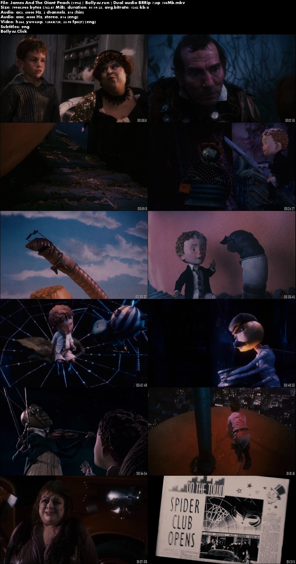 James And The Giant Peach 1996 BRRip 300Mb Hindi Dual Audio 480p Download