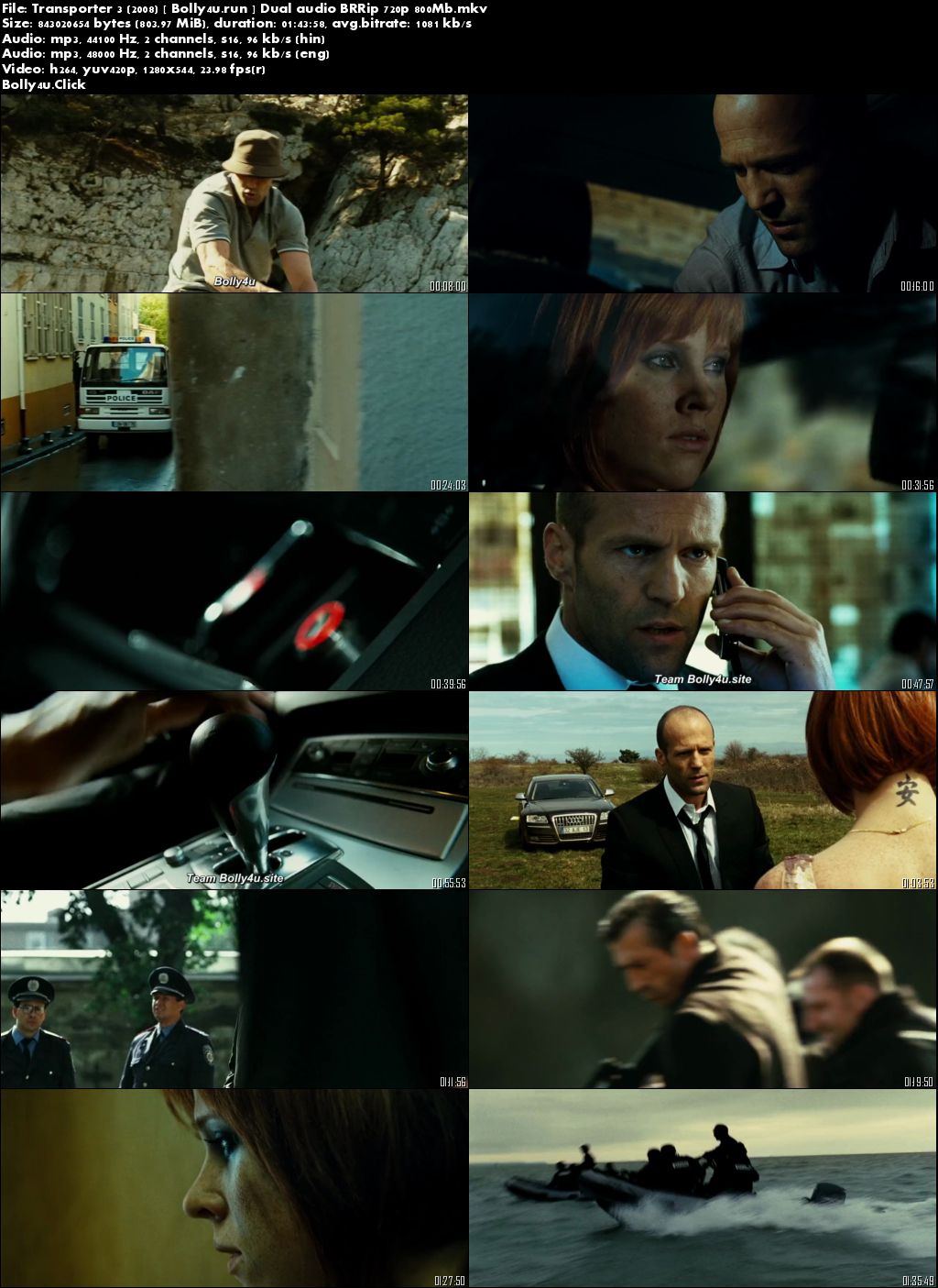 Transporter 3 2008 BRRip 800Mb Hindi Dual Audio 720p Download