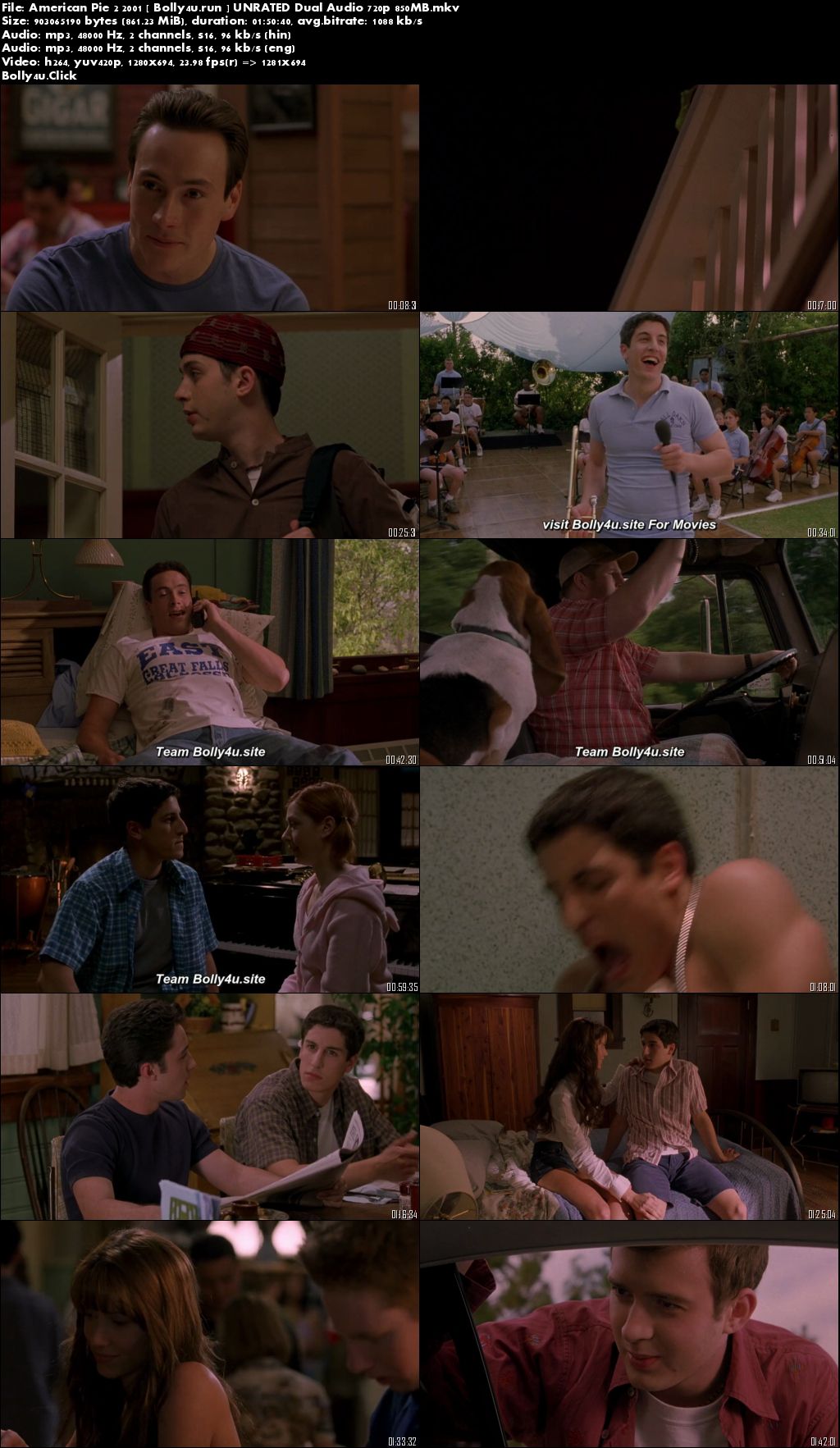 American Pie 2 2001 BRRip 850MB UNRATED Hindi Dual Audio 720p Download