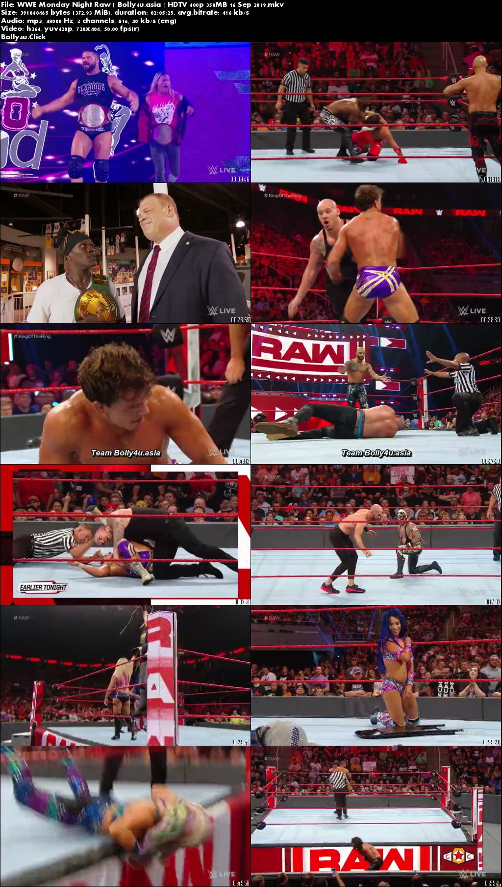 WWE Monday Night Raw HDTV 480p 350MB 16 Sep 2019 Download