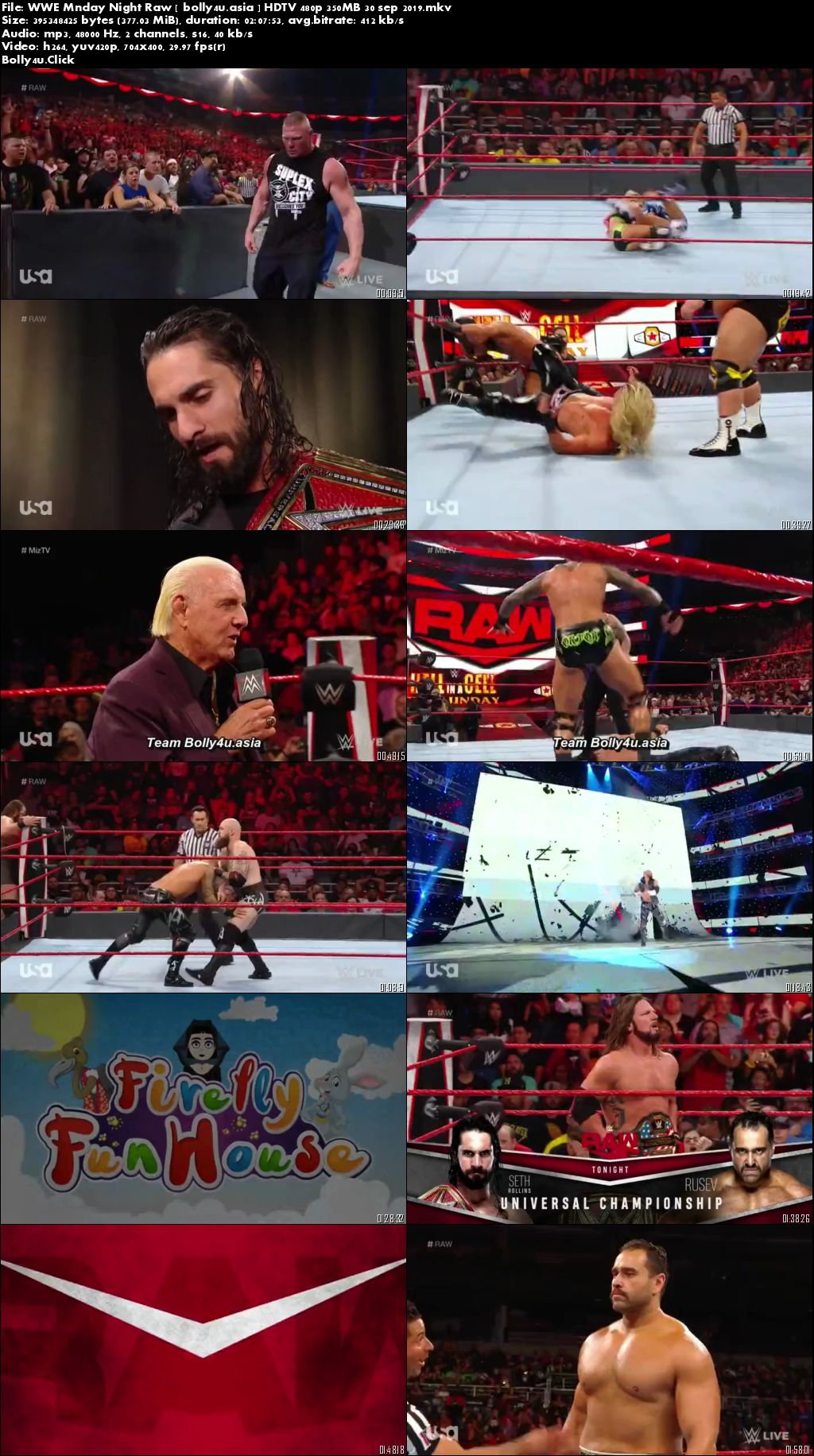 WWE Monday Night Raw HDTV 350MB 480p 30 September 2019 Download