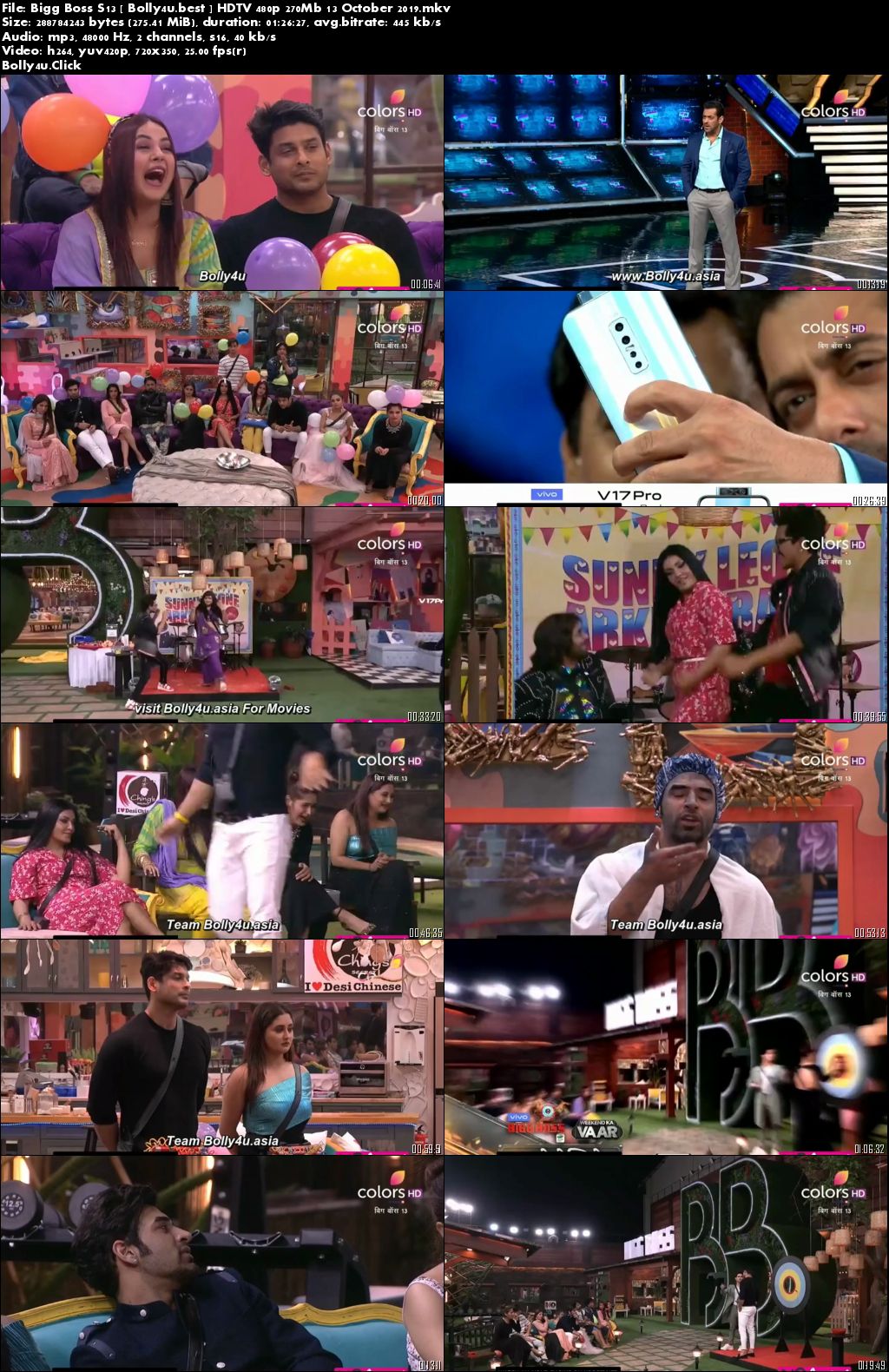 Bigg Boss S13 HDTV 480p 270Mb 13 October 2019 Download