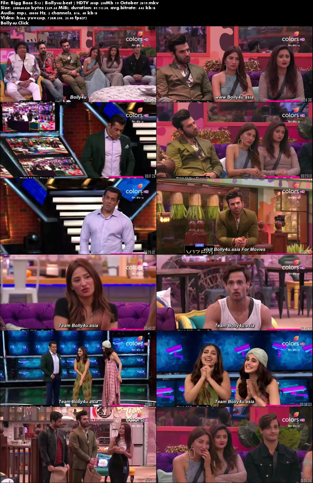 Bigg Boss S13 HDTV 480p 250Mb 19 October 2019 Download